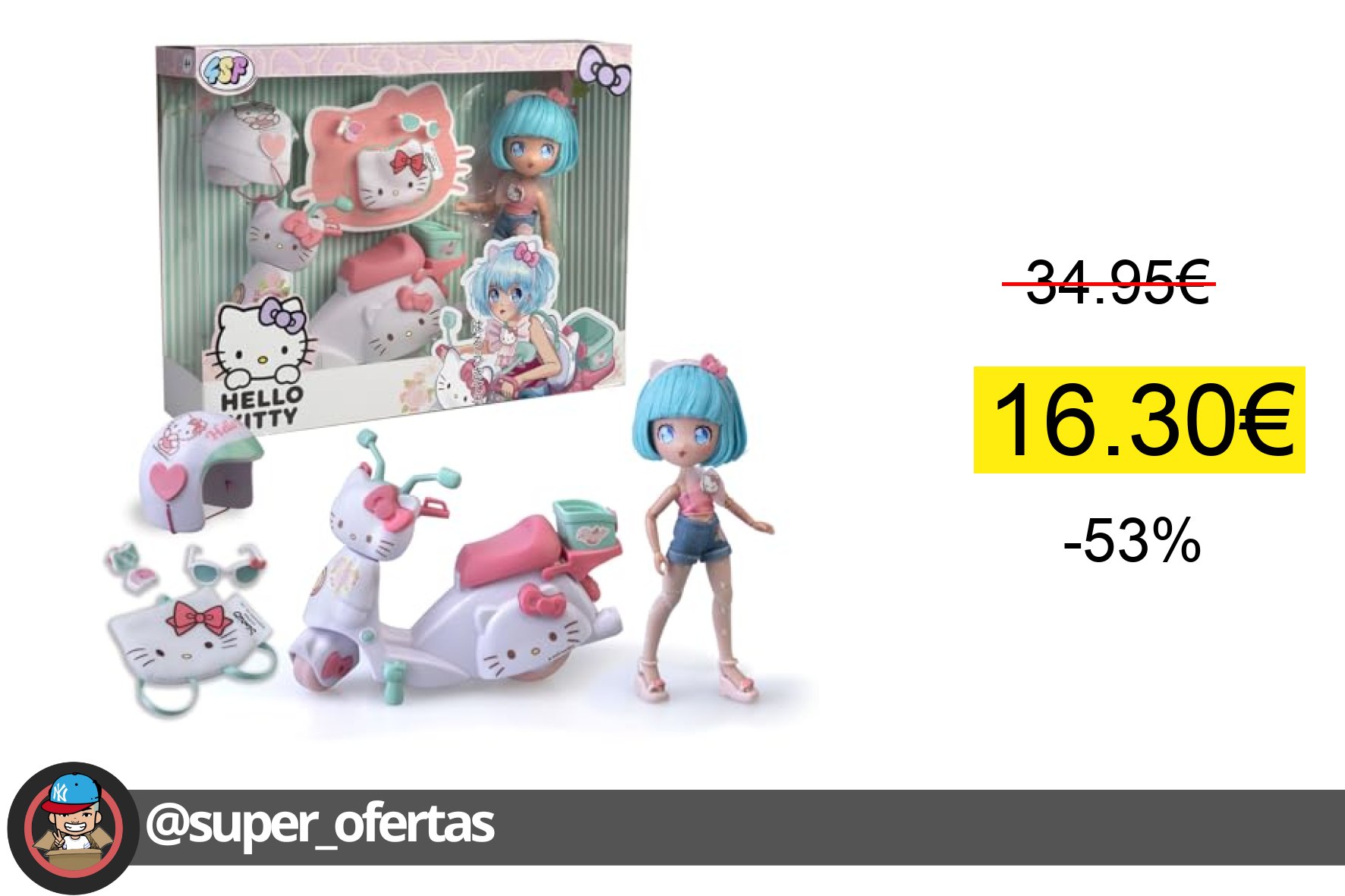〽 4SF - Hello Kitty Pretty Pink Scooter, Muñeca Fashion Japonesa con Moto y Accesorios, Figura