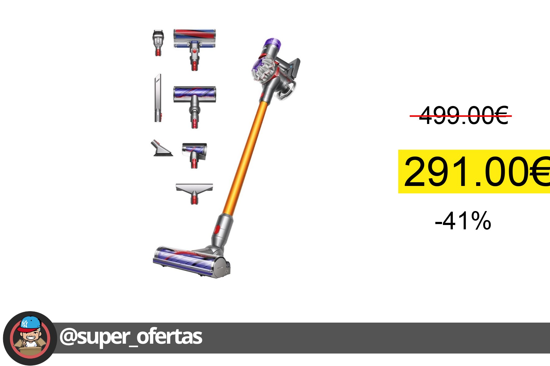 〽 Aspiradora sin cables Dyson V8 Absolute (Plata/Amarillo) Aspiradora sin cable compacta y p
