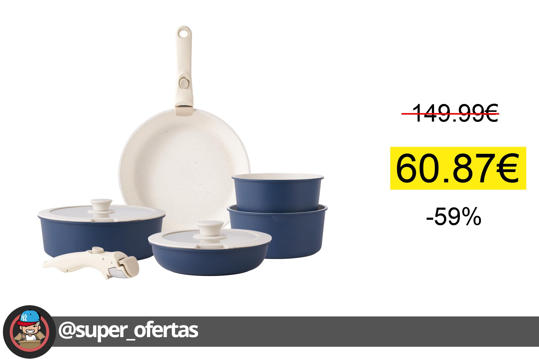 Cuponazo 〽 RIOVARM Inducción Juego de ollas y sartenes con asas Desmontables, Ap