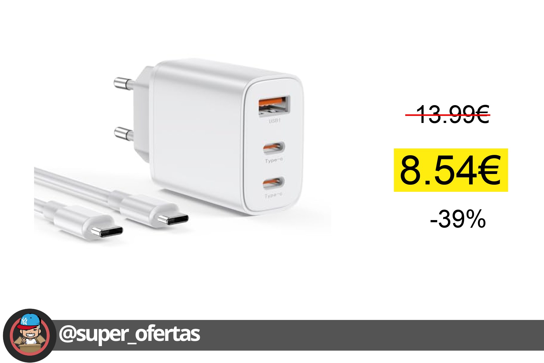 Cargador USB C 30W 3-Puertos
