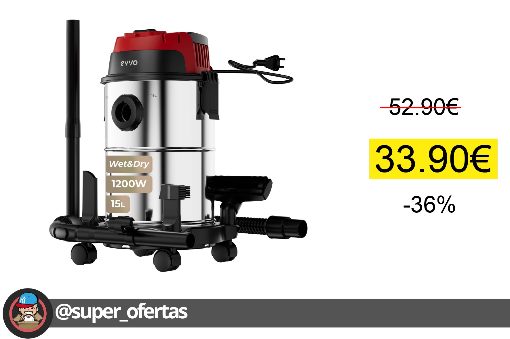 Cuponazo: Aspirador EVVO AE82, 1200W, 20L, Soplado