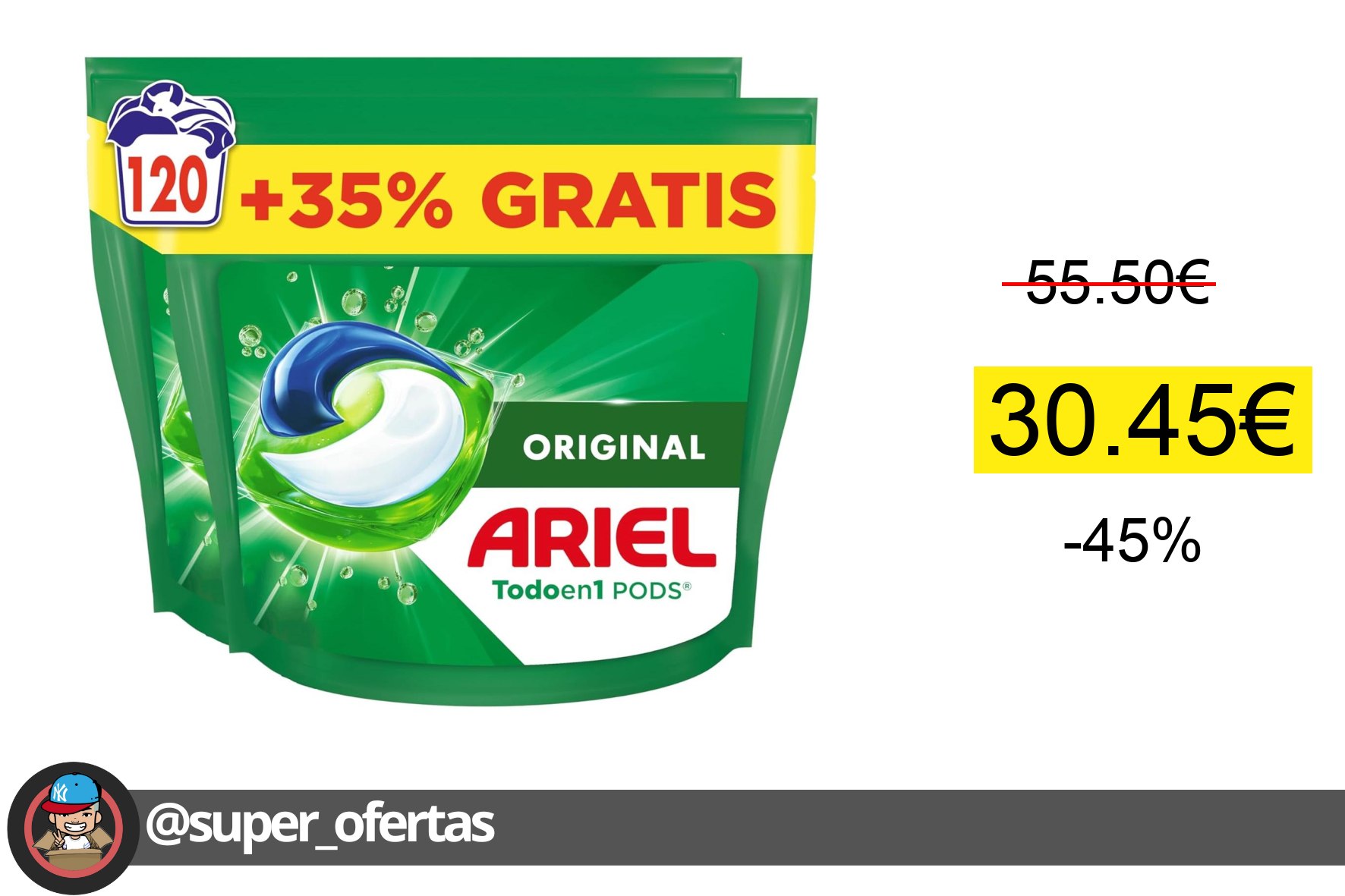 Cuponazo 〽 Ariel Original Pods, Detergente Líquido para Lavadora Pack de 120 C
