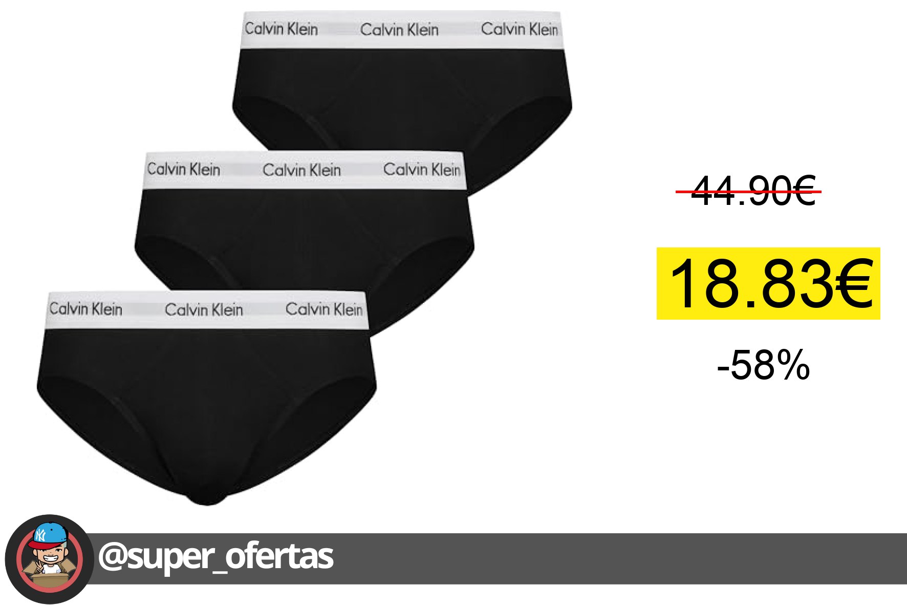 Calvin Klein Calzoncillos Hip Briefs Hombre, Negro, Pack de 3