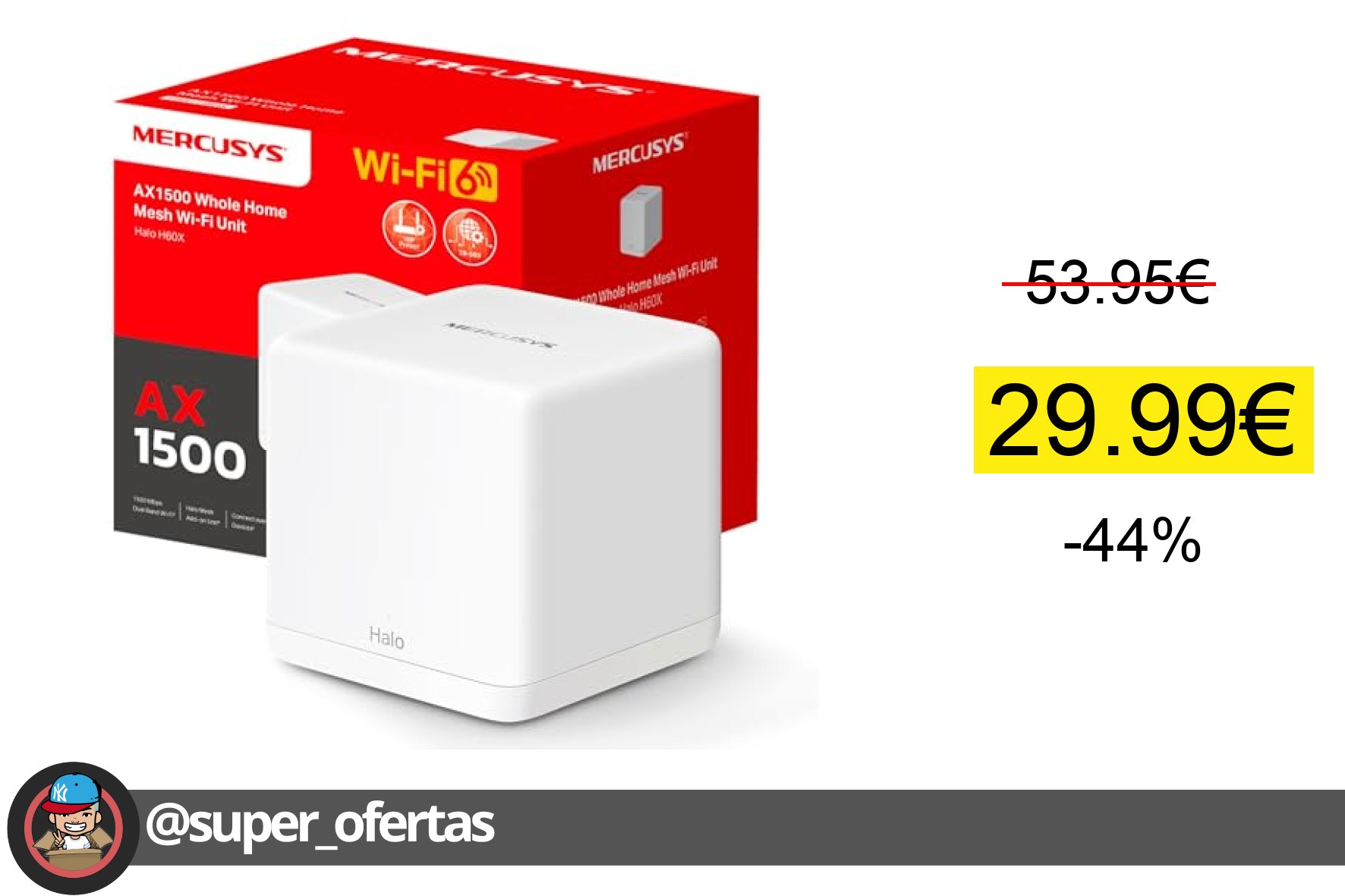 〽 Mercusys Mesh WiFi Router 6 AX1500Mbps, 3 Gigabit WAN/LAN Ports, Parental Control, WiFi Mesh
