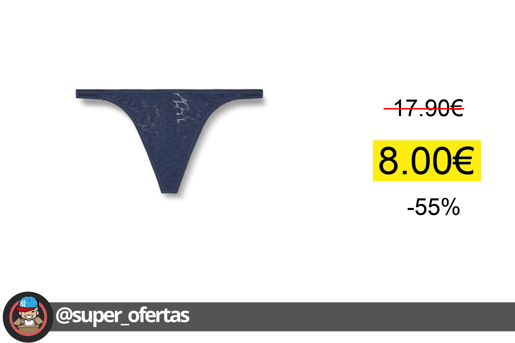 〽 Calvin Klein Tanga Mujer String Dipped con encaje, Azul (Dark Denim), L