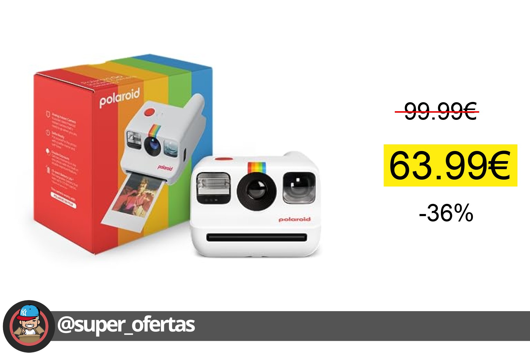 〽 Polaroid Go Generation 2 Camara instantanea - Blanco (9097), Sólo cámara