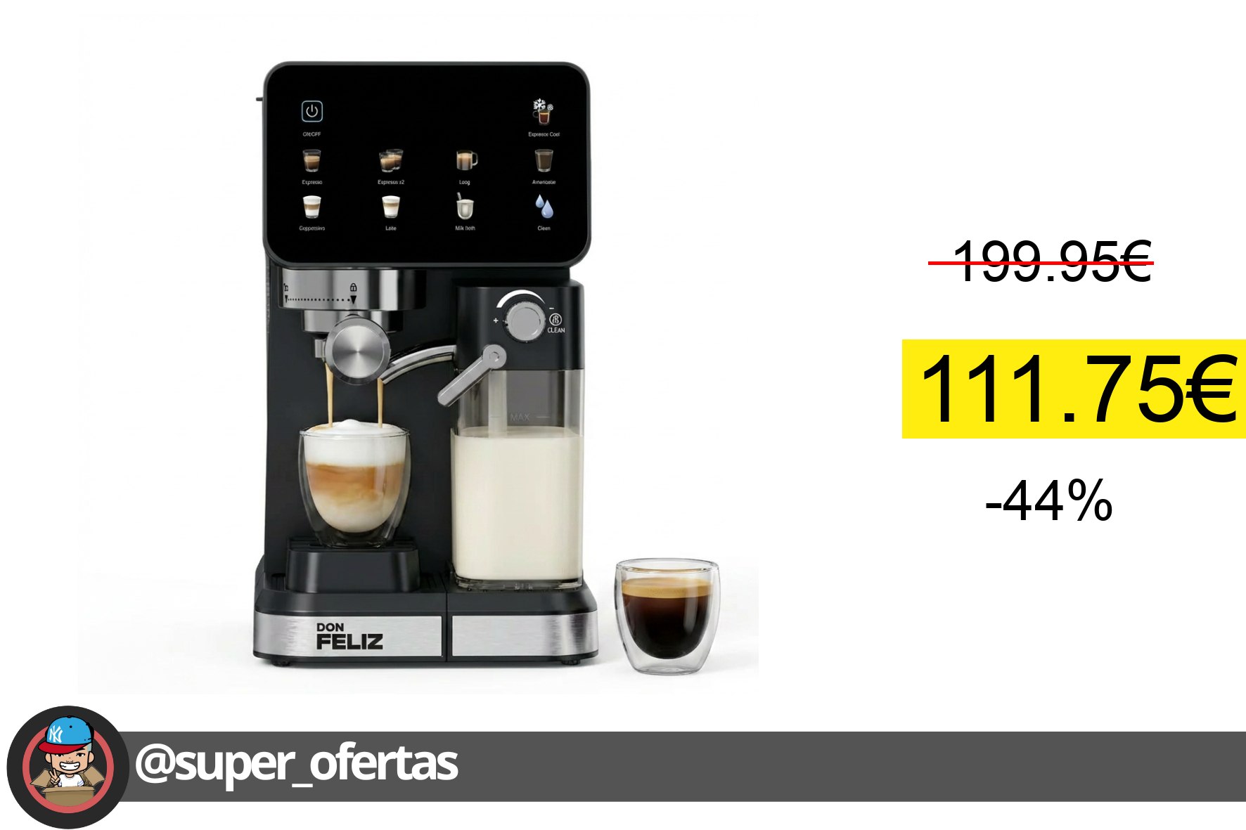 Cuponazo 〽 Don Feliz Cafetera Espresso Semiautomática 20 Bar 1350W Con Pantalla oferta descuento