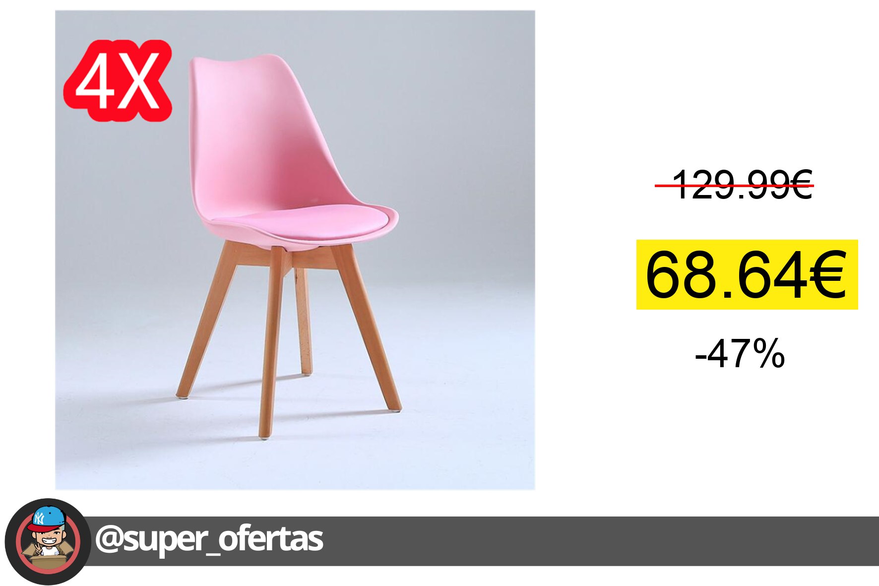 Juego de 4 sillas tulipán con patas de madera, estilo nórdico