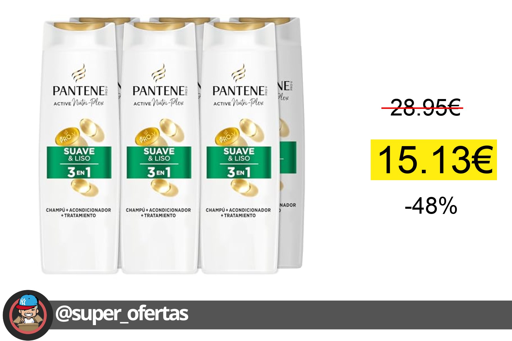 〽 Pantene Champú + Acondicionador + Tratamiento 3en1 Suave & Liso Nutri Pro-V para cabello enc
