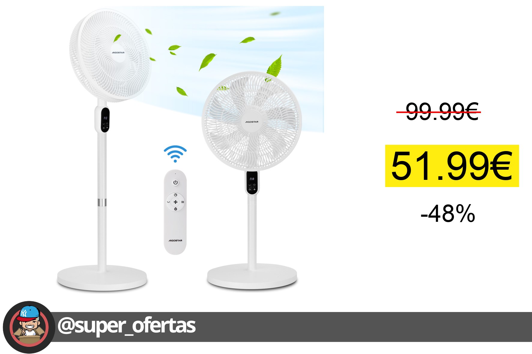 Cuponazo 〽 Aigostar Ventilador de Pie y Sobremesa 2 en 1 – Silencioso, oscilaci
