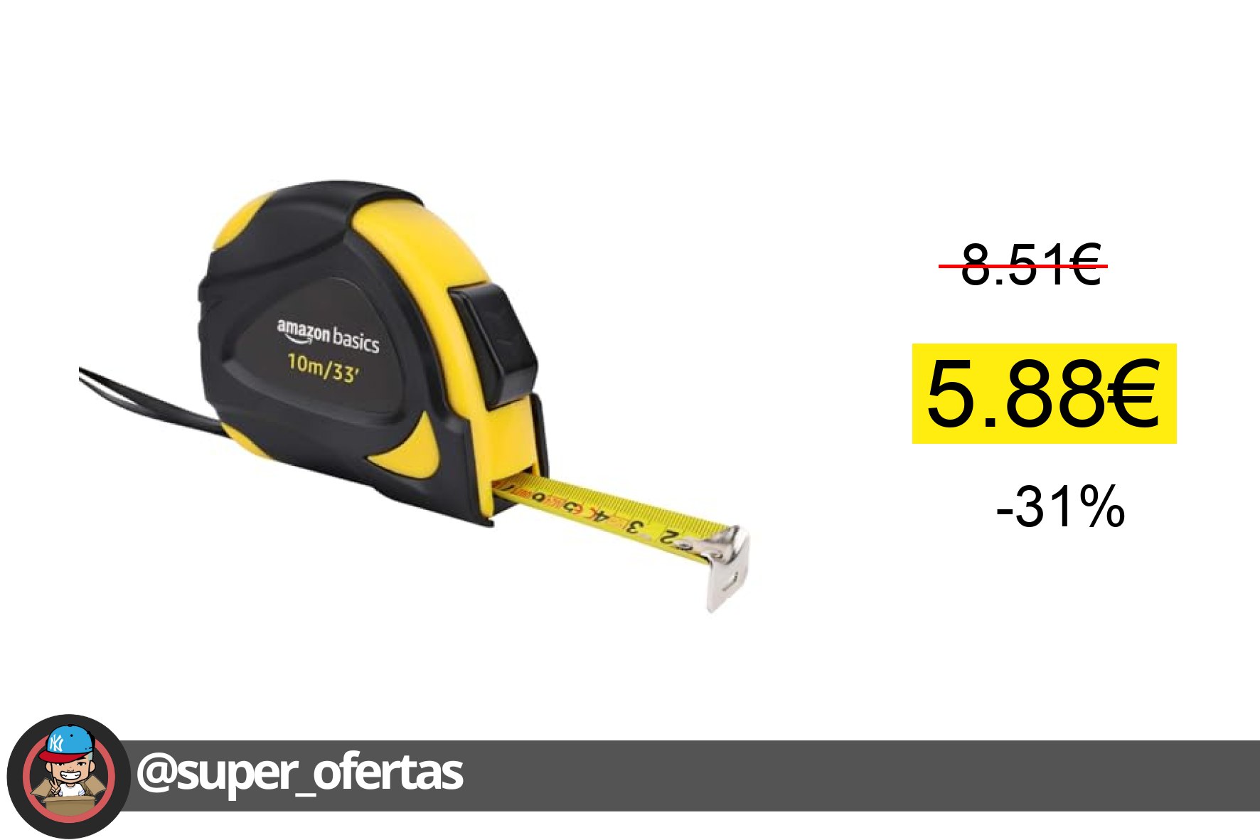 〽 Amazon Basics Cinta métrica con cierre automático, escala y en pulgadas, precisión MID, 10