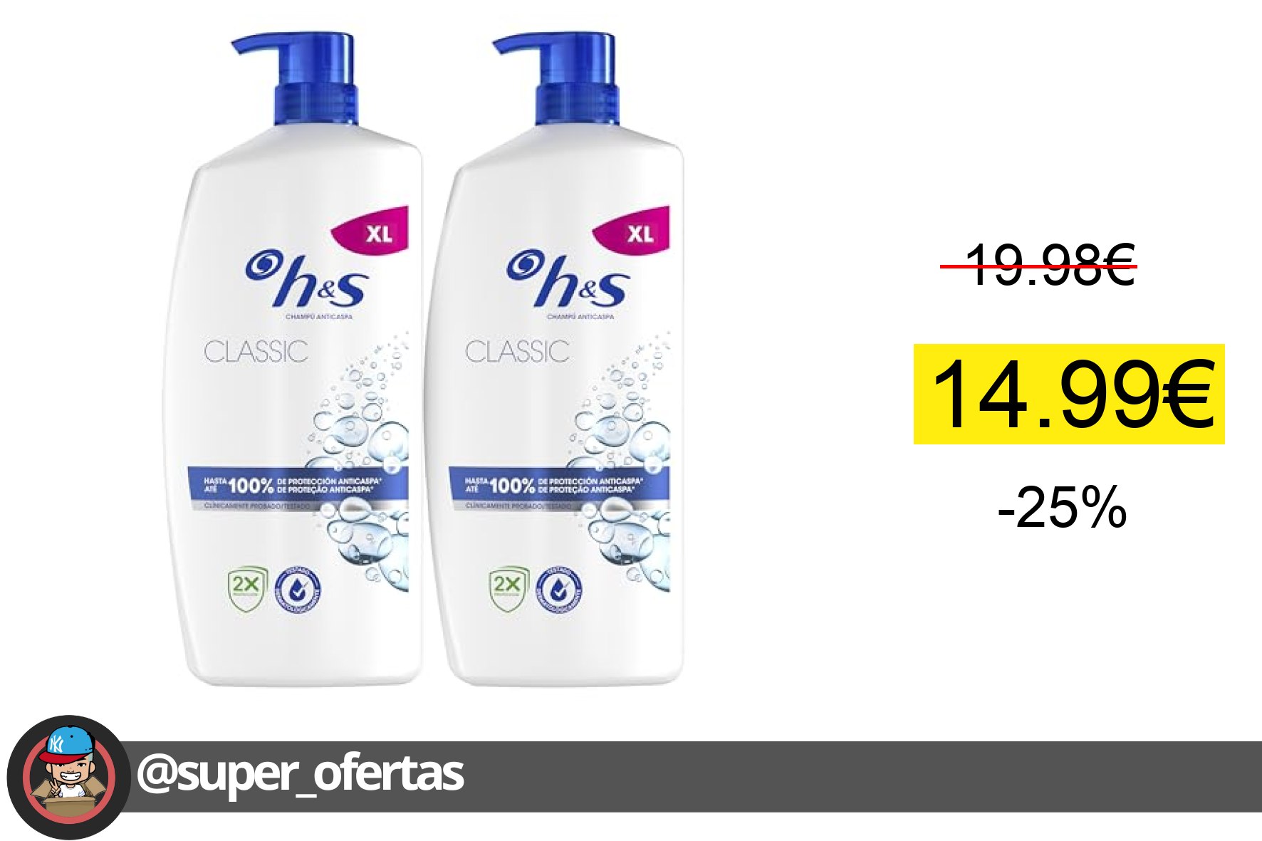 Champú anticaspa 2x800ml con dispensador