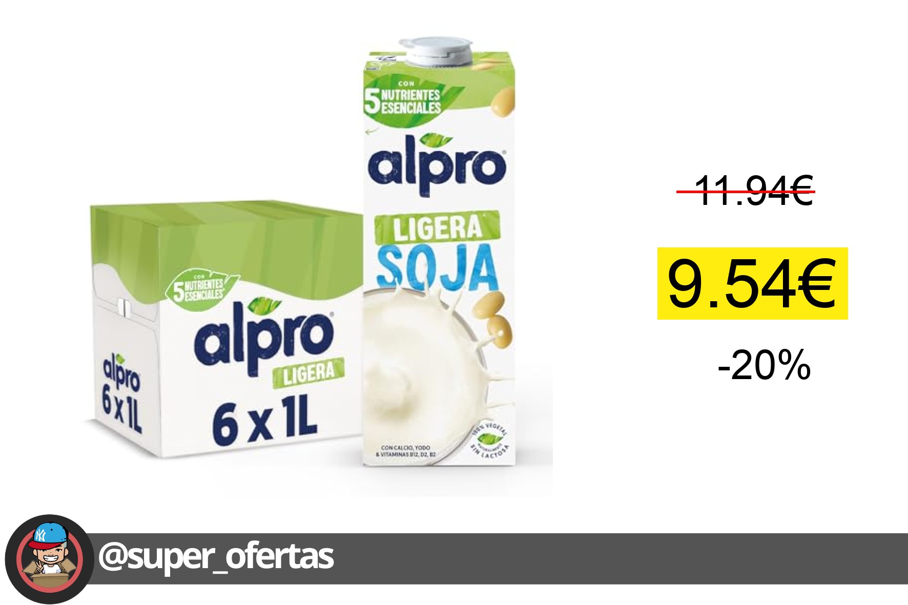 Alpro Bebida Vegetal de Soja Ligera - Pack de 6 x 1L