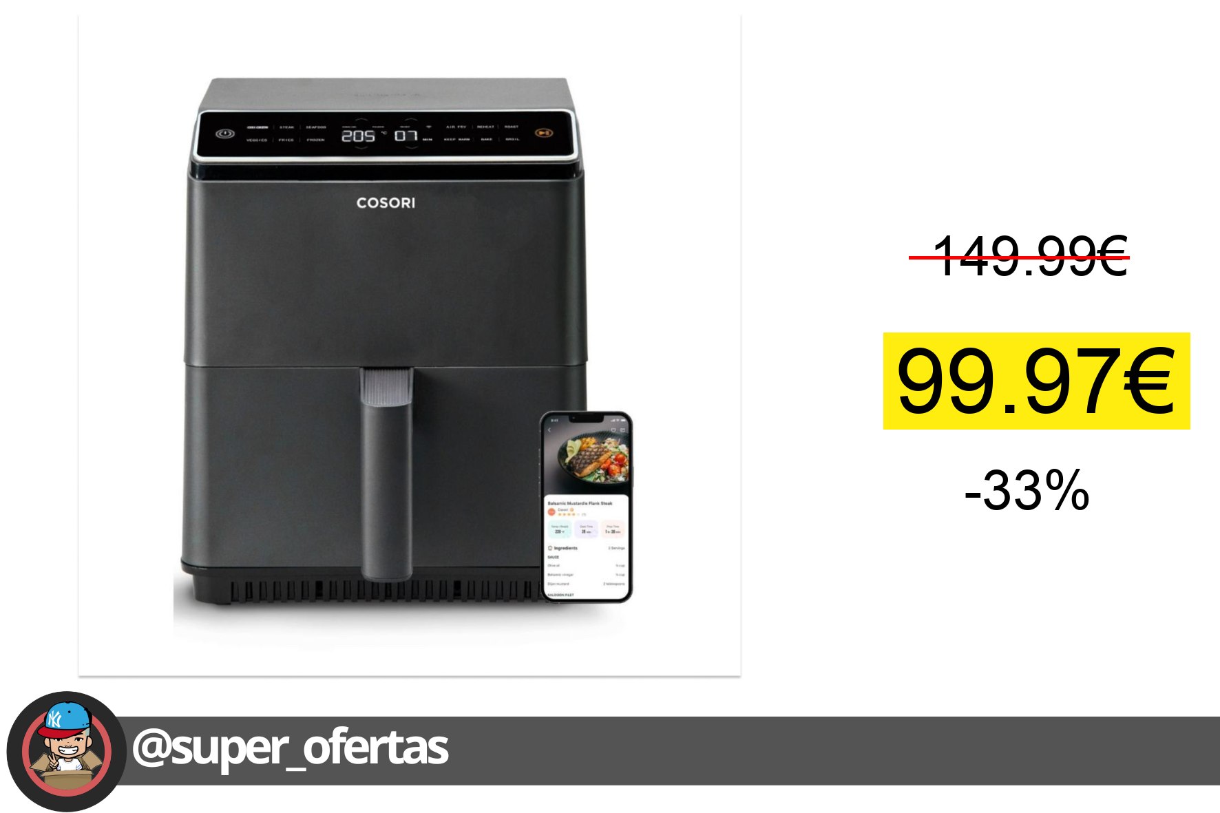 Cuponazo: Cosori Freidora de Aire Dual 6,4L Negra