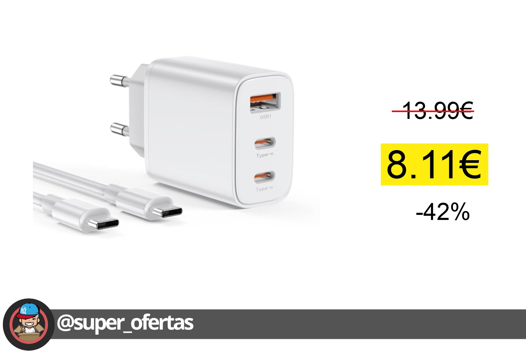 Cargador USB C 30W 3-Puertos: Carga Rápida y Segura