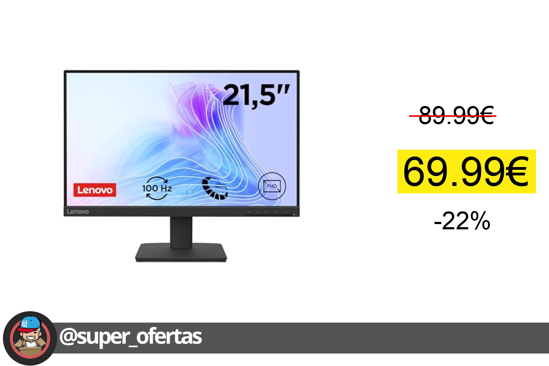 Lenovo L22-4e - Monitor FHD 21.5" (IPS, HDMI 1.4 - VGA, 16:9, Tasa de Refresco 100 Hz)