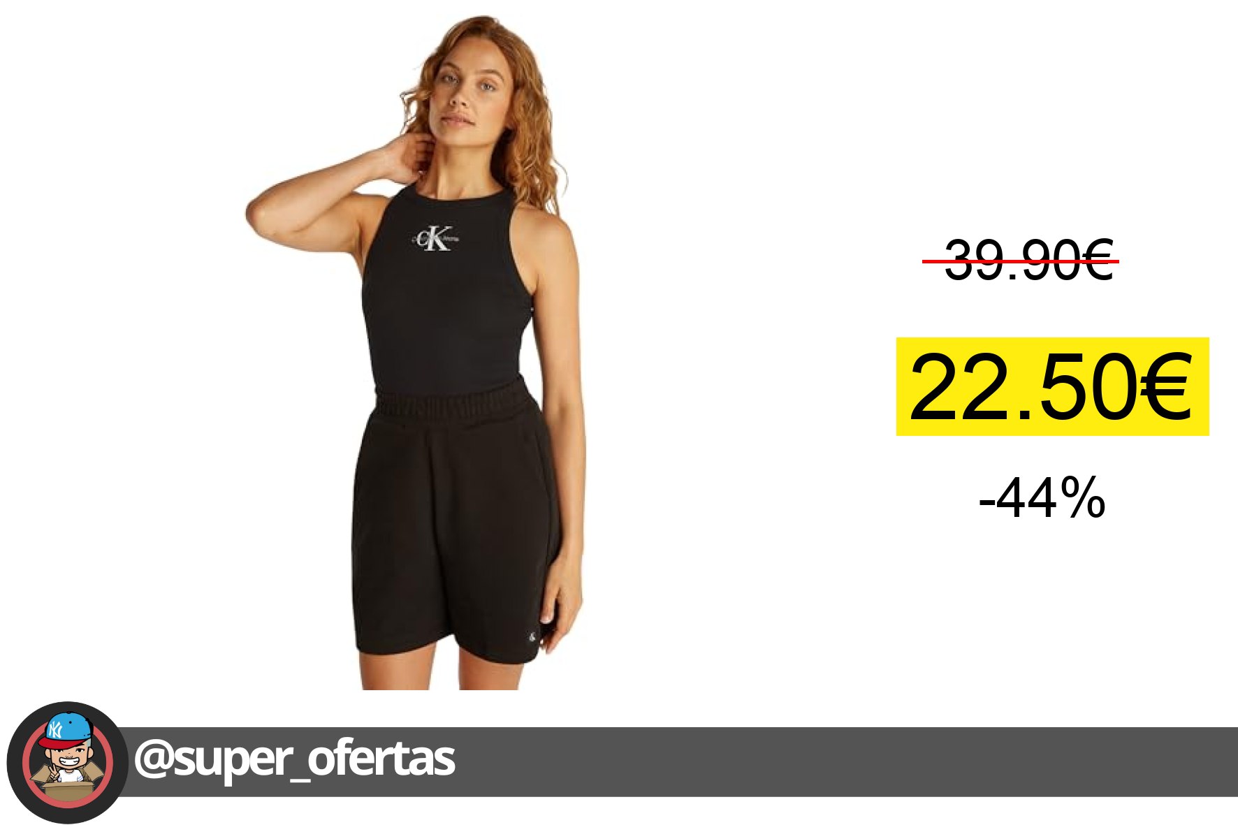 Calvin Klein Camiseta de Tirantes Mujer Monologo Rib Skinny Fit Negro