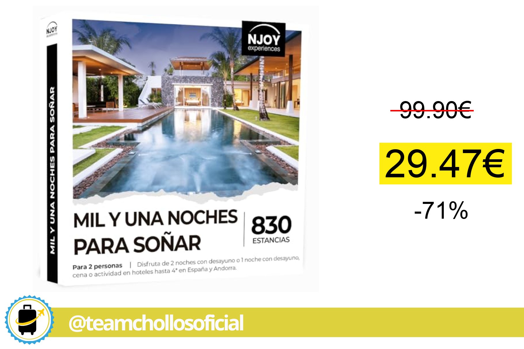〽 NJOY Experiences - Caja Regalo - MIL Y UNA Noches para SOÑAR - Más de 830 estancias a Escog oferta descuento