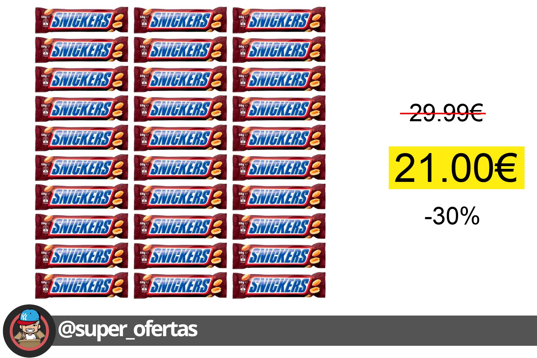〽 *Snickers Chocolatina con Deliciosa Crema de Cacahuete 50g24 * Snicke