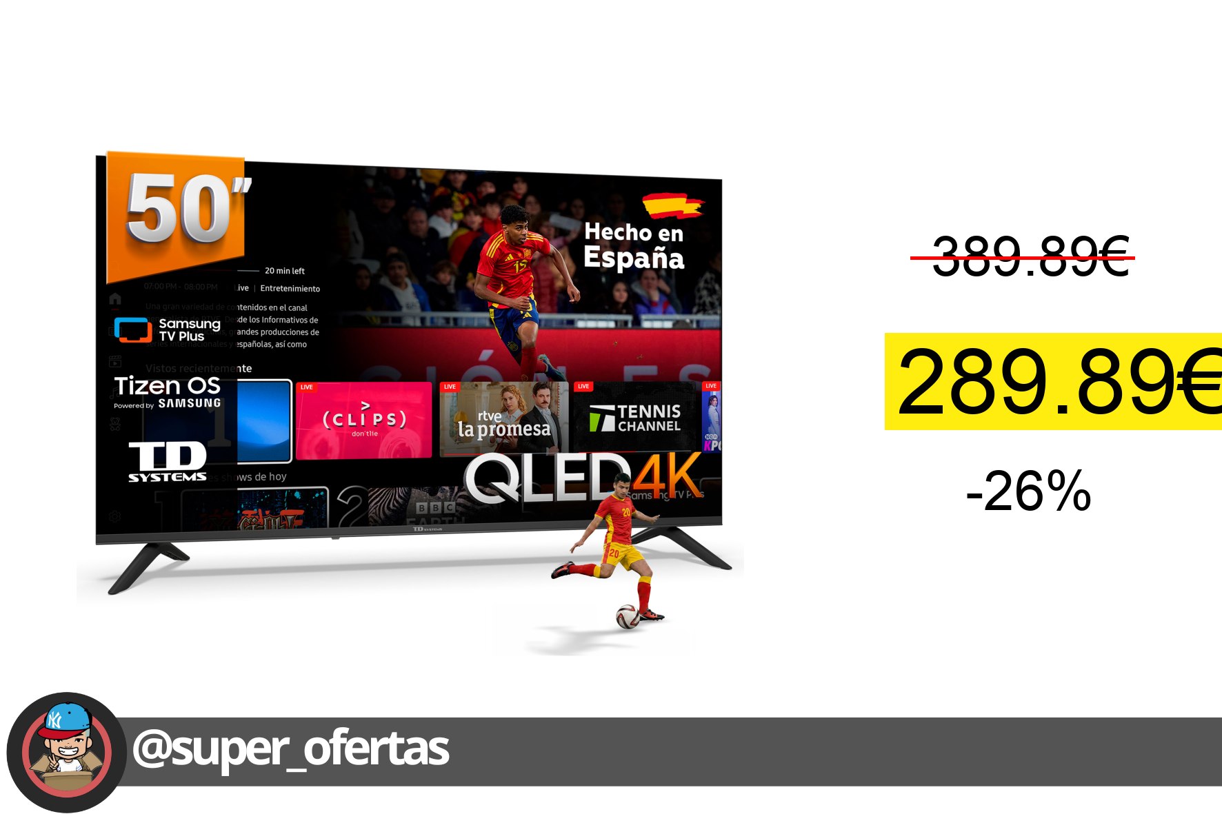 〽 TD Systems - Smart TV 50 pulgadas Qled 4K con Tizen OS 8.0. Sintonizador triple (DVB-T2/C/S2)