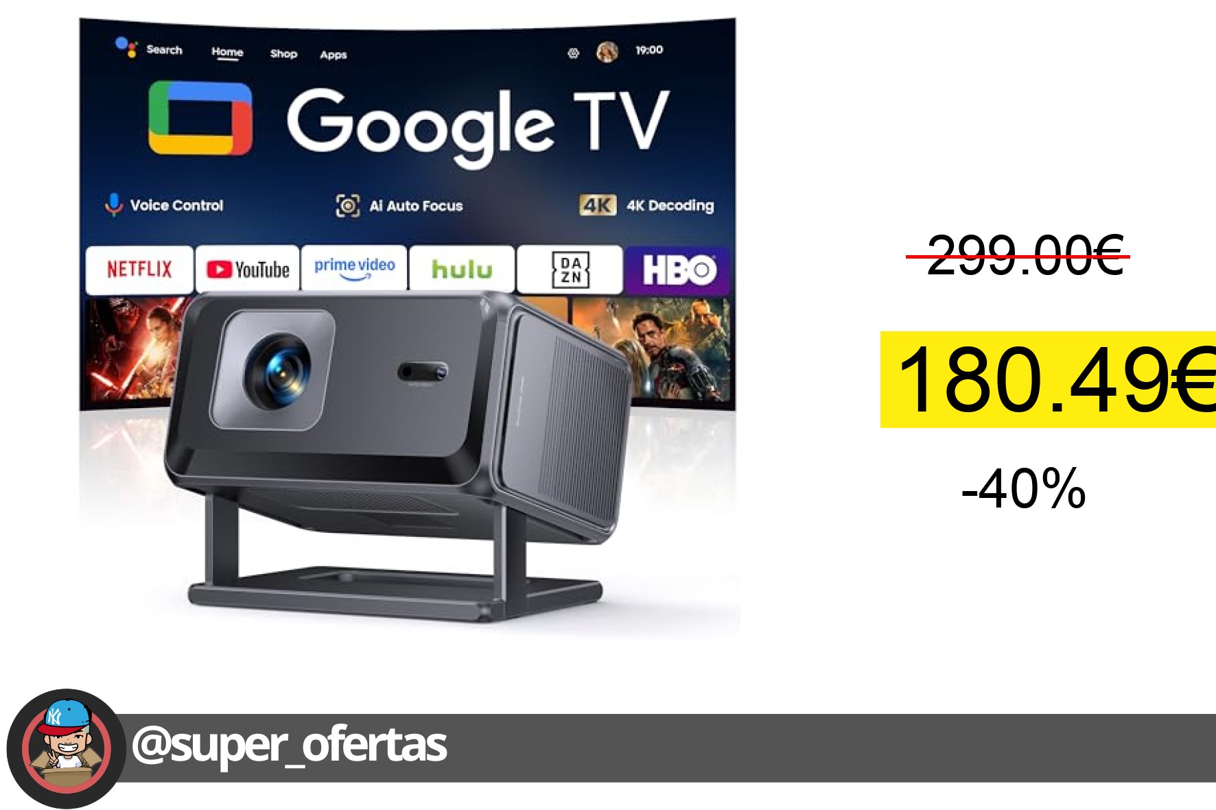〽 Proyector 4K【Google TV/Official Apps/Auto Focus/Keystone】Proyector Portatil App Integrada