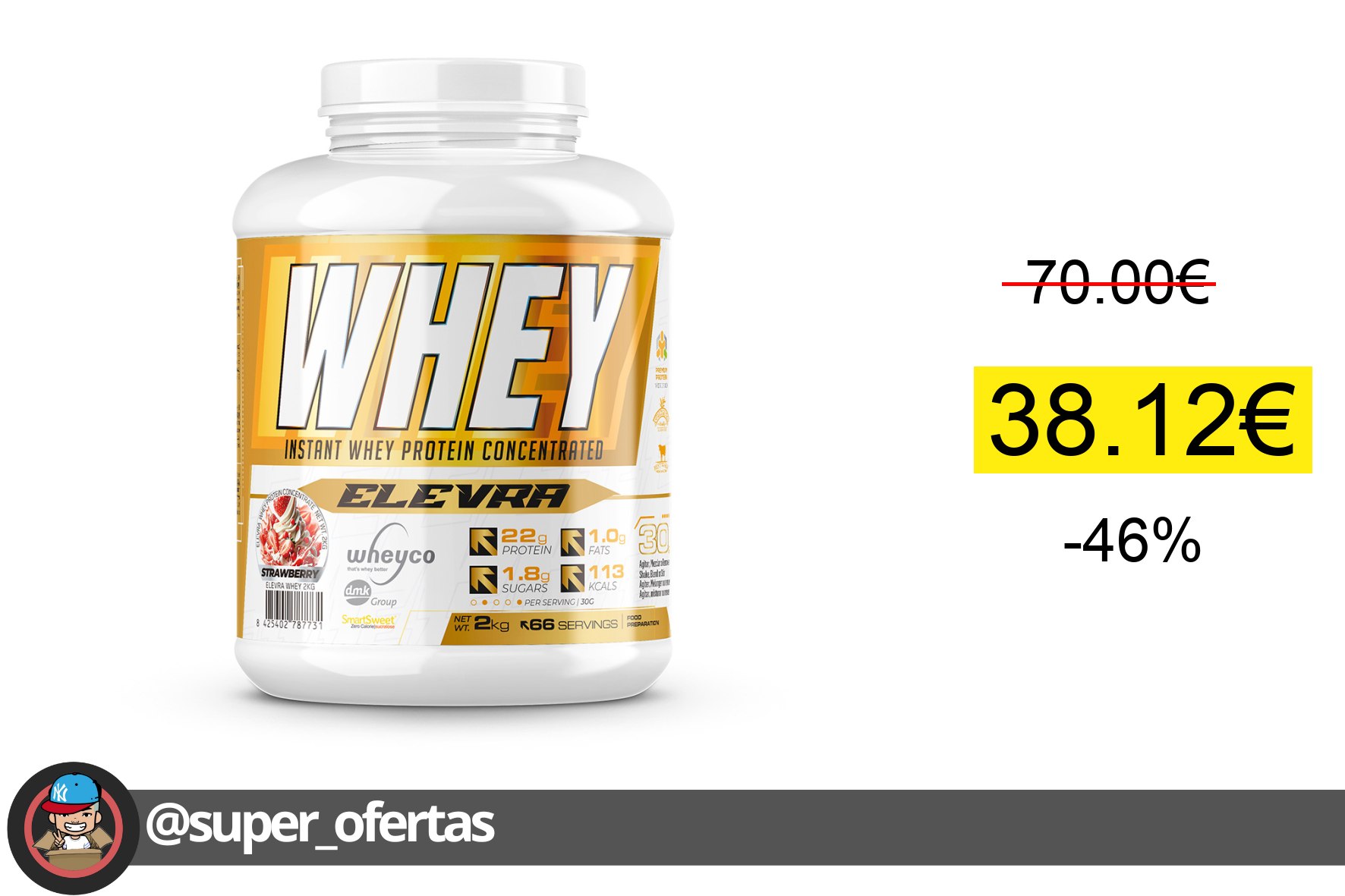〽 ELEVRA - 100% PRO Whey Protein 2kg / Esta fórmula superior de proteína de suero concentrada