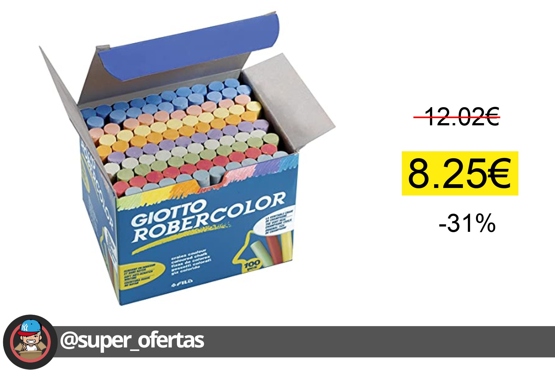 〽 Giotto Robercolor, Tizas de colores, Caja 100 unidades Tiza de la Champa