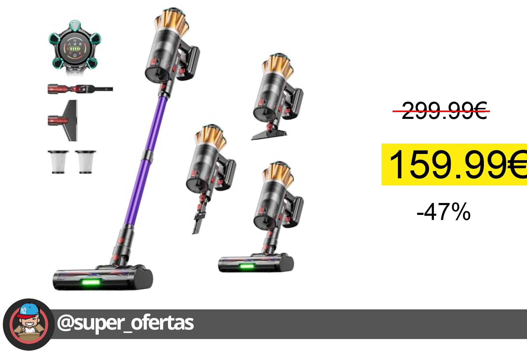 〽 FDUXUD Aspiradora sin Cable 55KPa/650W/70Min, Escoba Aspiradora de 1,8L, Aspirador Vertical A