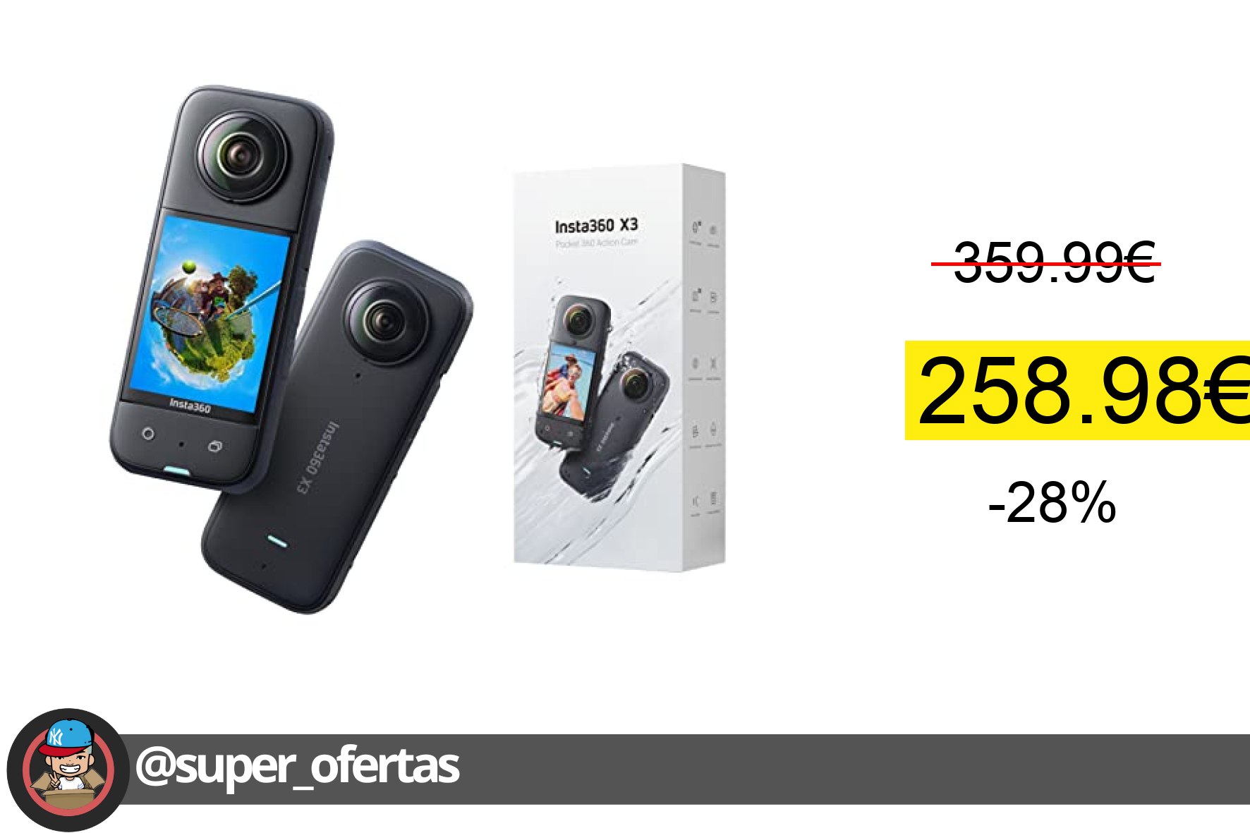 〽 Insta360 X3 - Cámara de acción 360 Resistente al Agua, Sensor de 1/2", 5.7K 360, Fotos 72MP