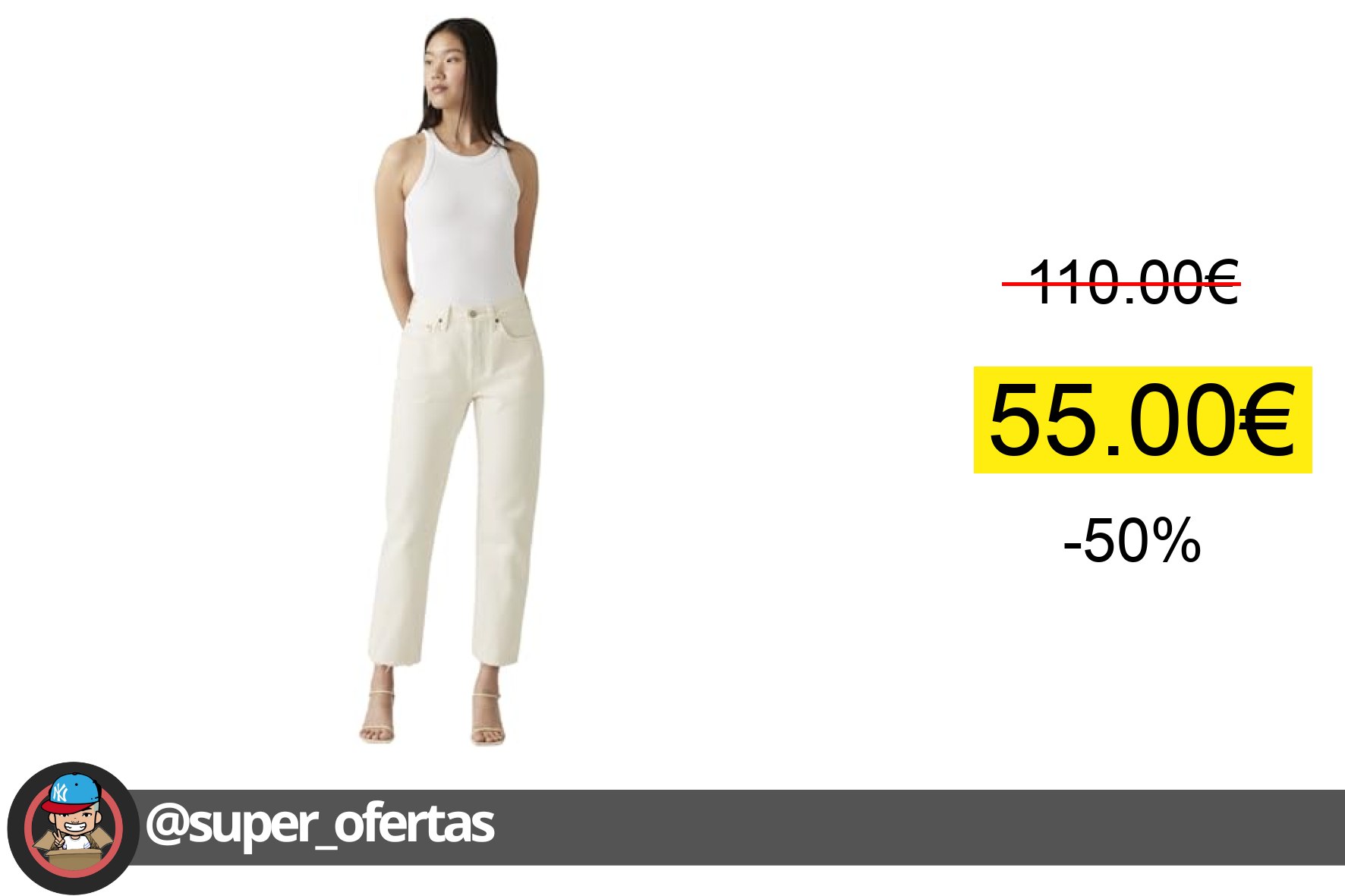 〽 Levi's 501 Crop Vaqueros, Ecru Booper No Damage, 25W / 28L Mujer 's Vaquer