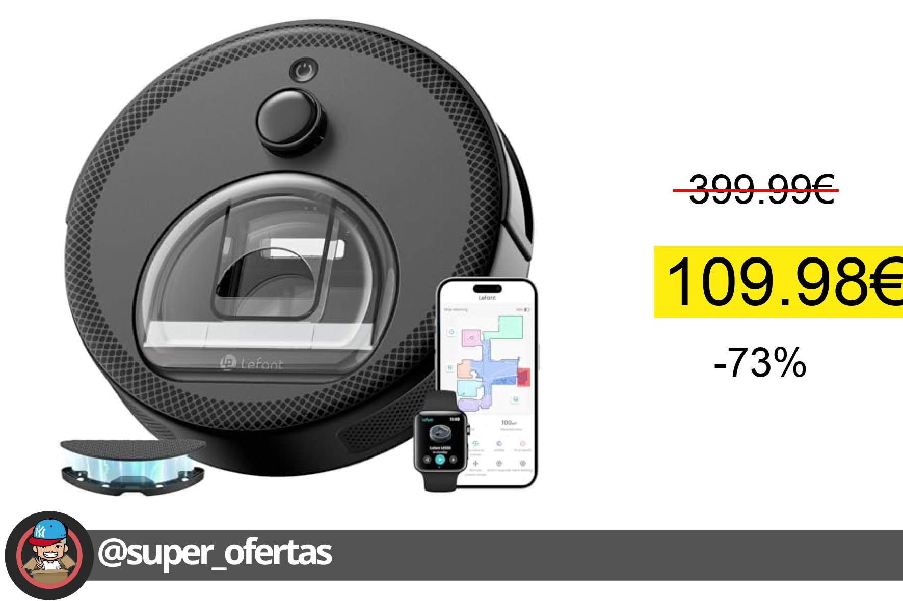 〽 Lefant M330 Robot Aspirador y Fregasuelos con Mapeo 3 en 1, 5000Pa, 150min, Evitación de Obs oferta descuento