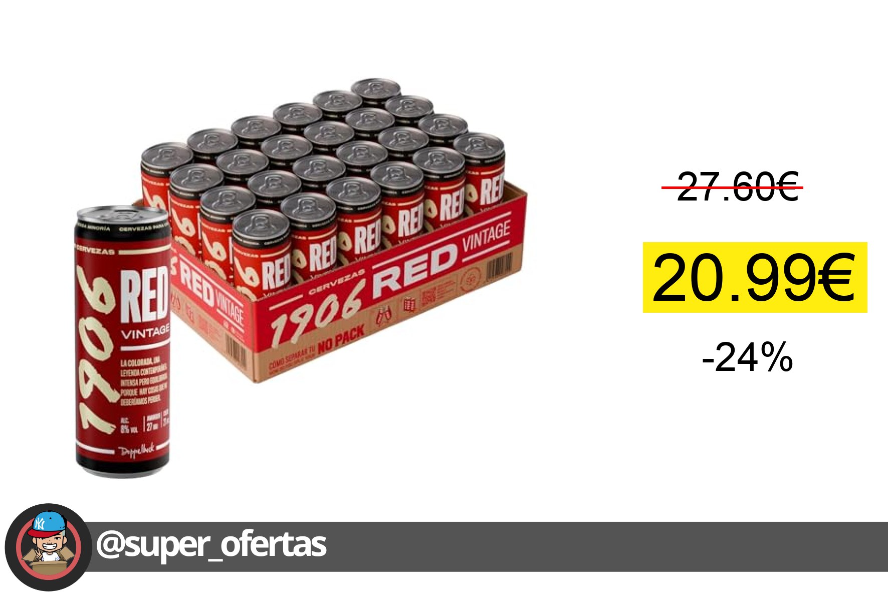 〽 1906 Red Vintage - Cerveza Lager Extra, Pack de 24 Latas x 33 cl, Sabor Intenso y Equilibrado