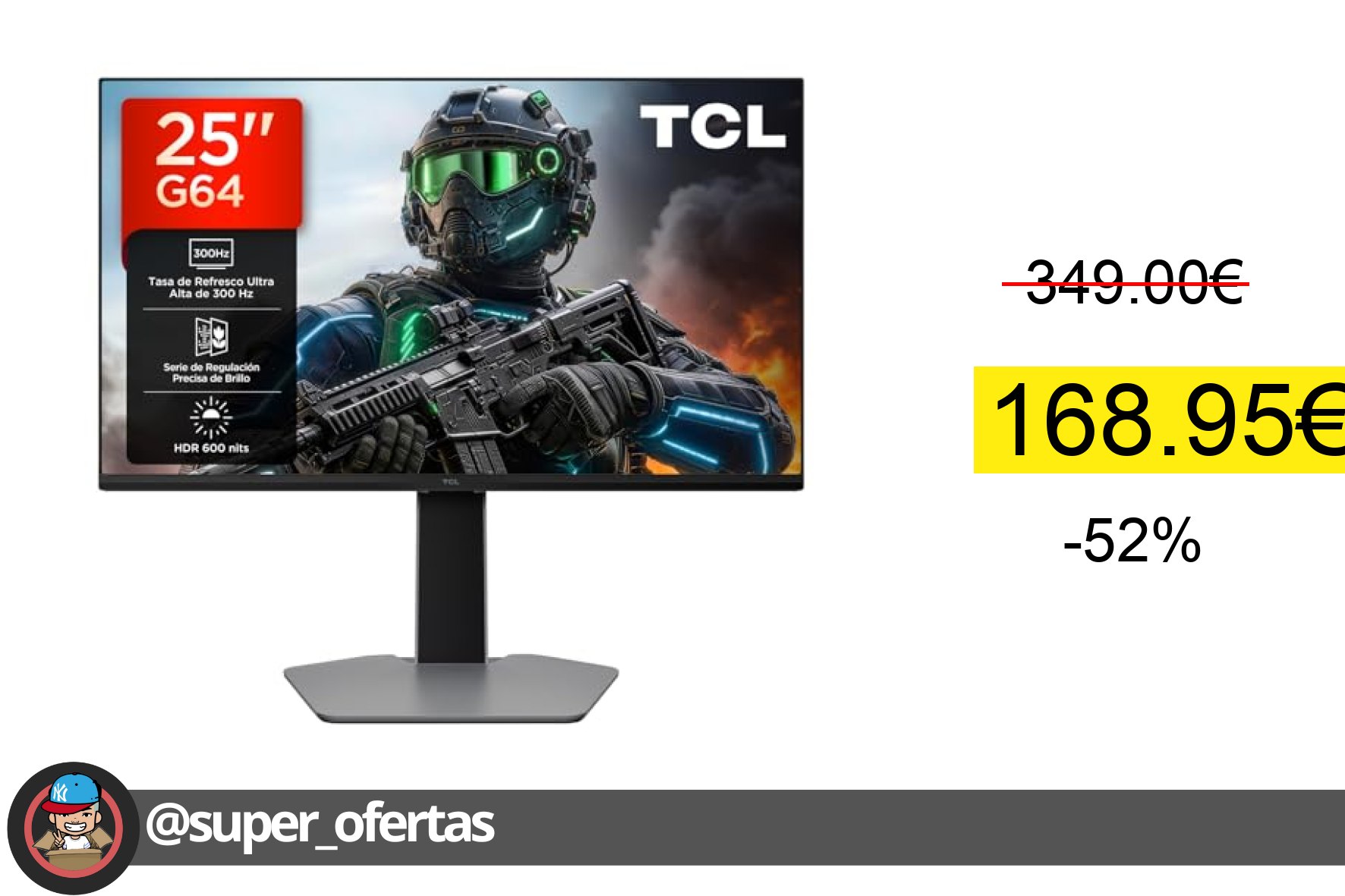 〽 TCL 25G64 Monitor Gaming 25 Pulgadas QD-Mini LED, Full HD, 300Hz, Panel Fast-IPS, 600 nits HD