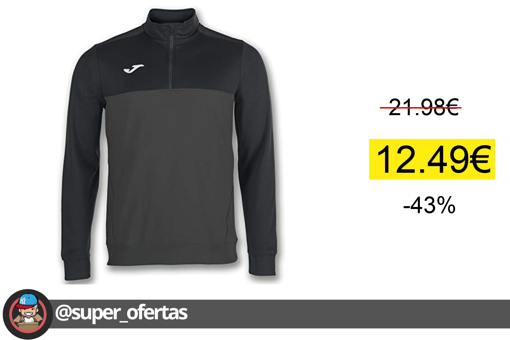 〽 Joma Winner Sudadera, Hombre, Antrac.-Negro, M Sudadera con -43% de dto y
