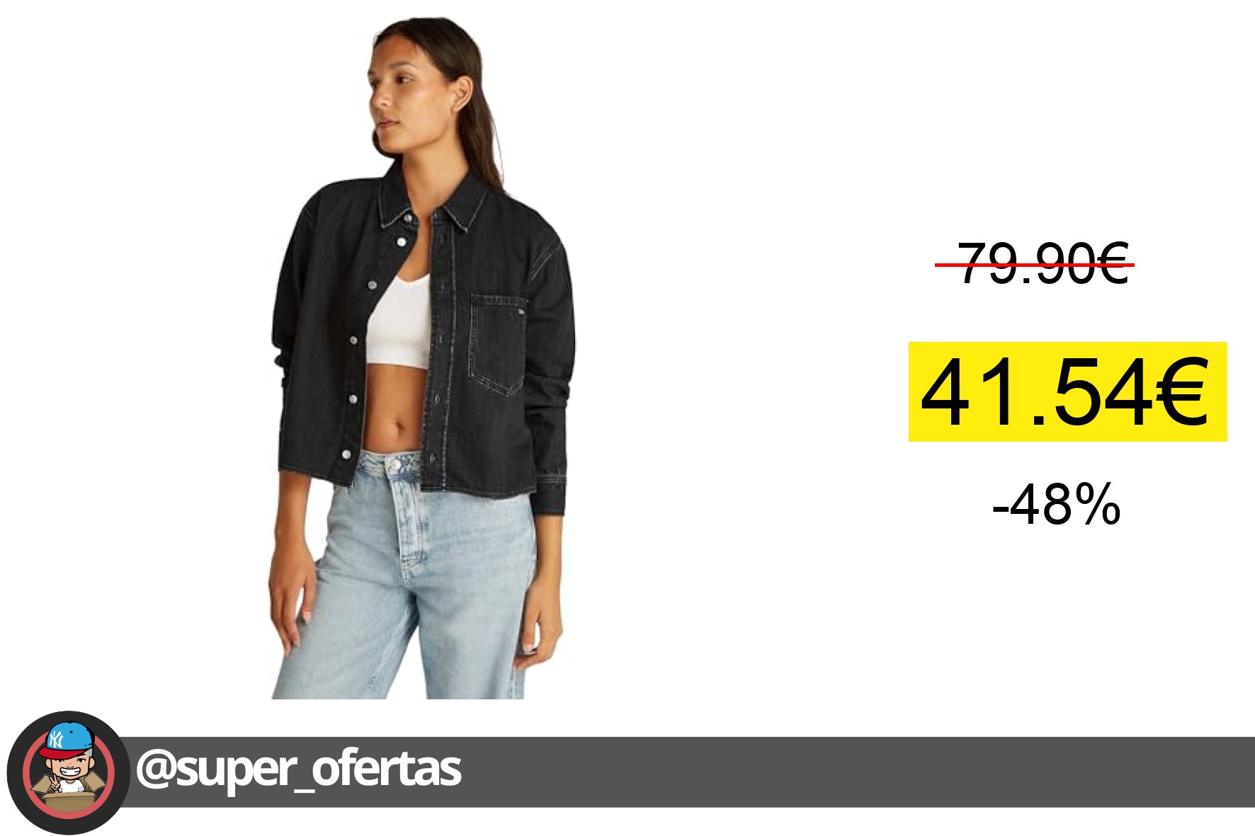 〽 Calvin Klein Camisa Vaquera Mujer Cropped Dad Denim Shirt con Bolsillo en el Pecho, Negro (De