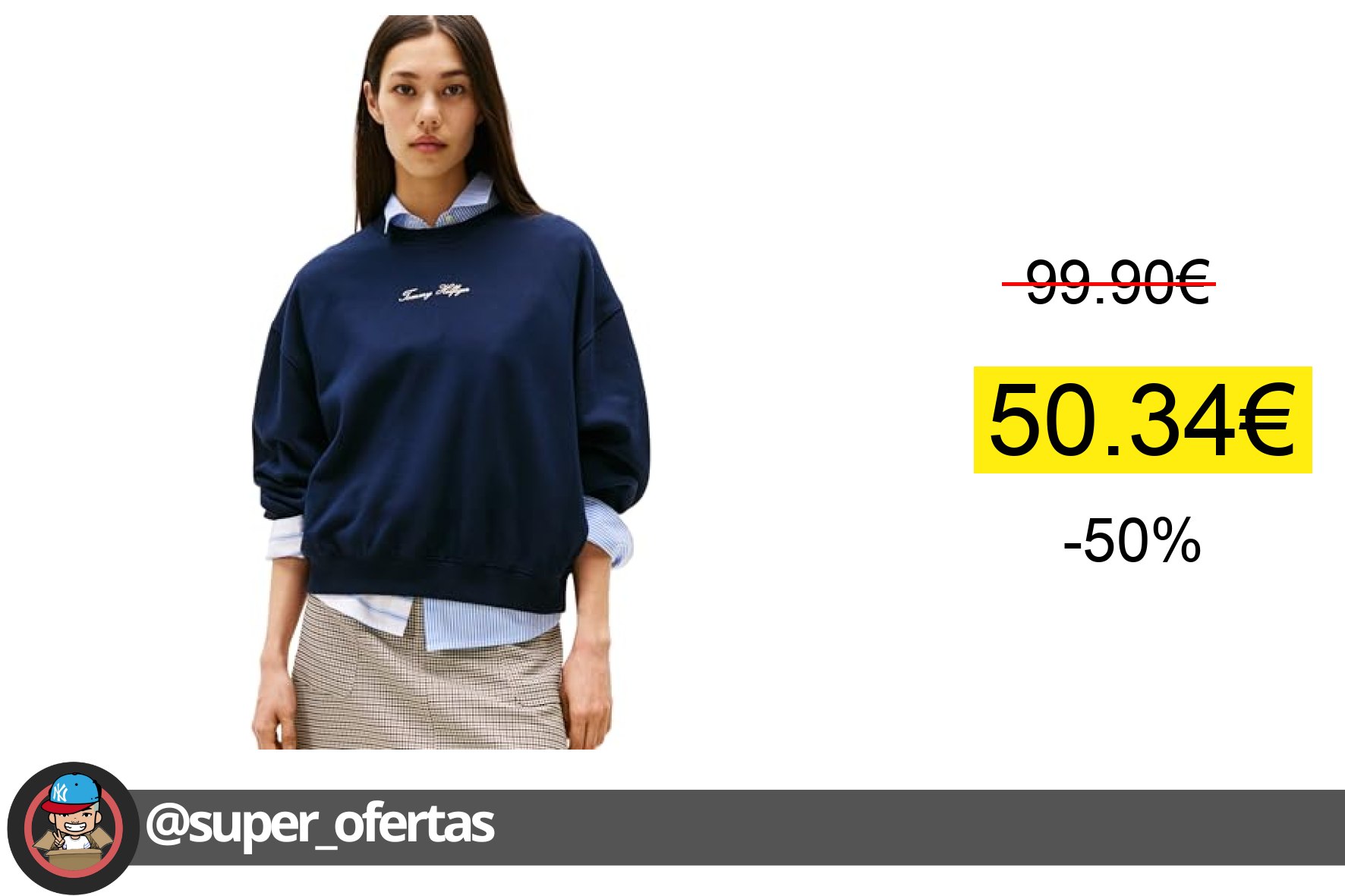 〽 Tommy Hilfiger Sudadera Mujer Classic Script Terry con Cuello Redondo, Azul (Dark Night Navy)