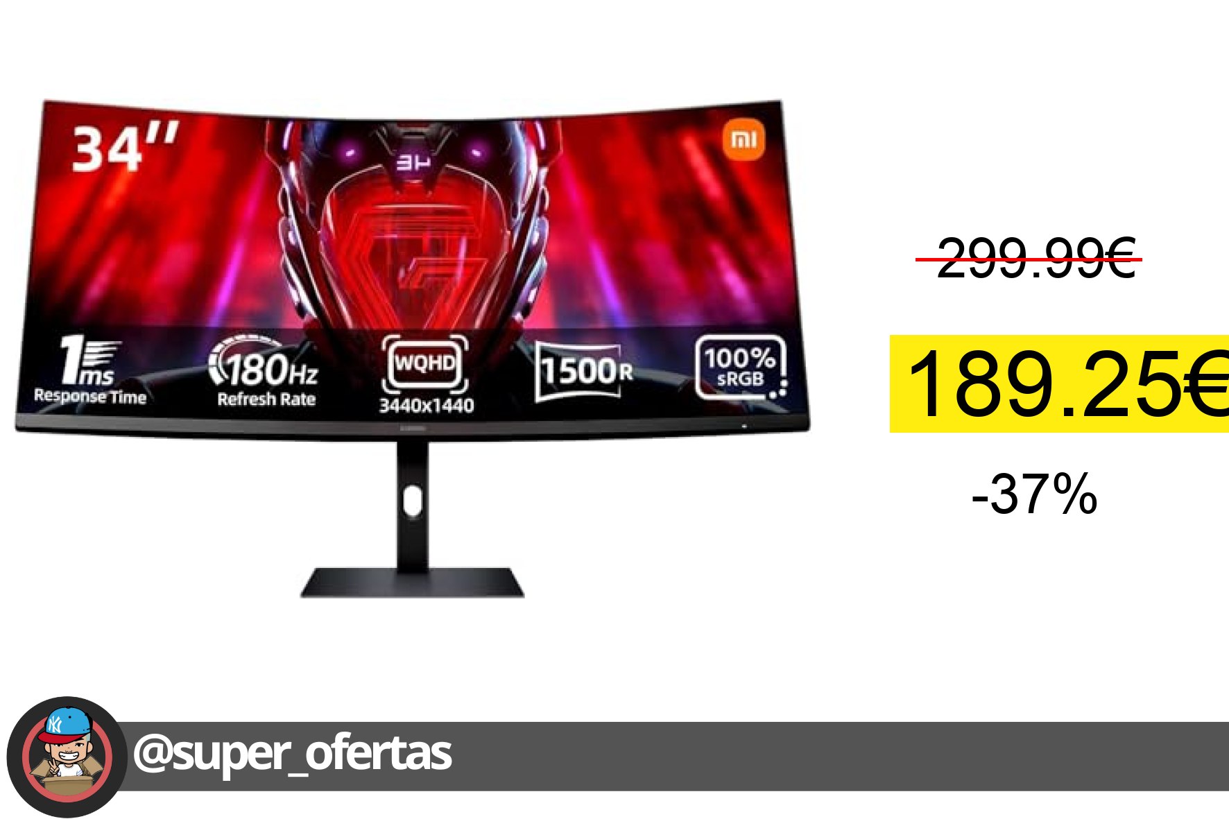 〽 XIAOMI Curved Gaming Monitor G34WQi - Monitor Gaming de 34" WQHD (3440 x 1440, 180Hz, 1ms, HD