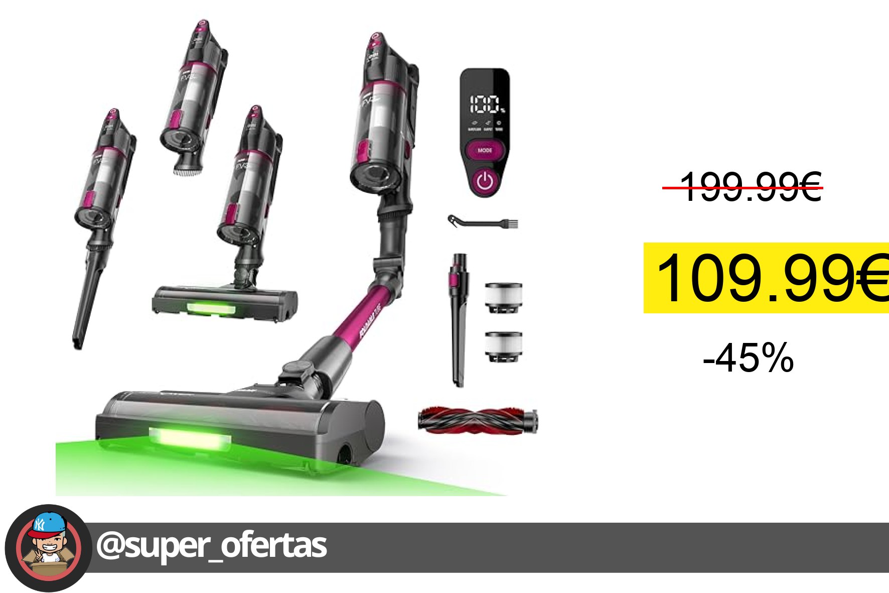 〽 Famivac Fv3 Aspiradora Sin Cable 60Kpa/50Min/120㎡, Barra Plegable, Autoportante Con Cepillo oferta descuento
