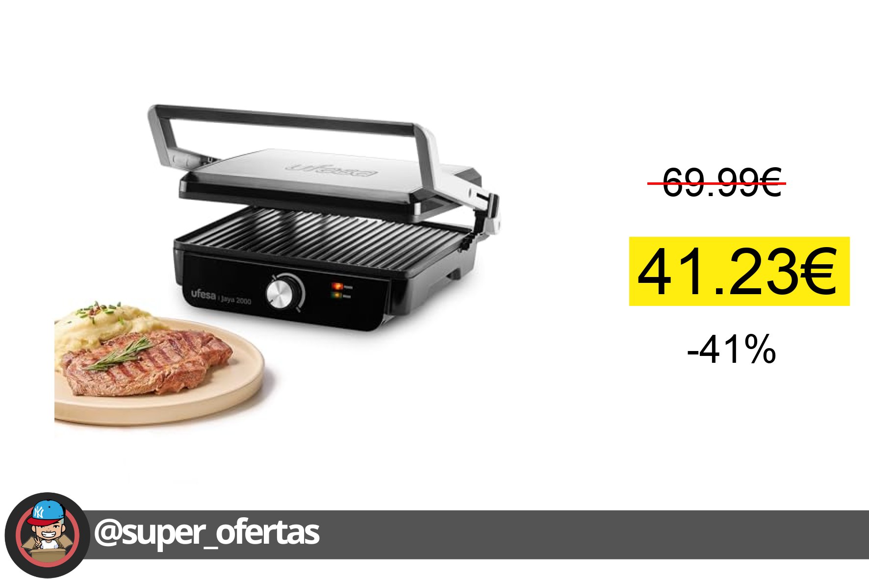 〽 Ufesa Grill Eléctrico Jaya 2000W – Sandwichera, Plancha Cocina Eléctrica y Parrilla, Aper