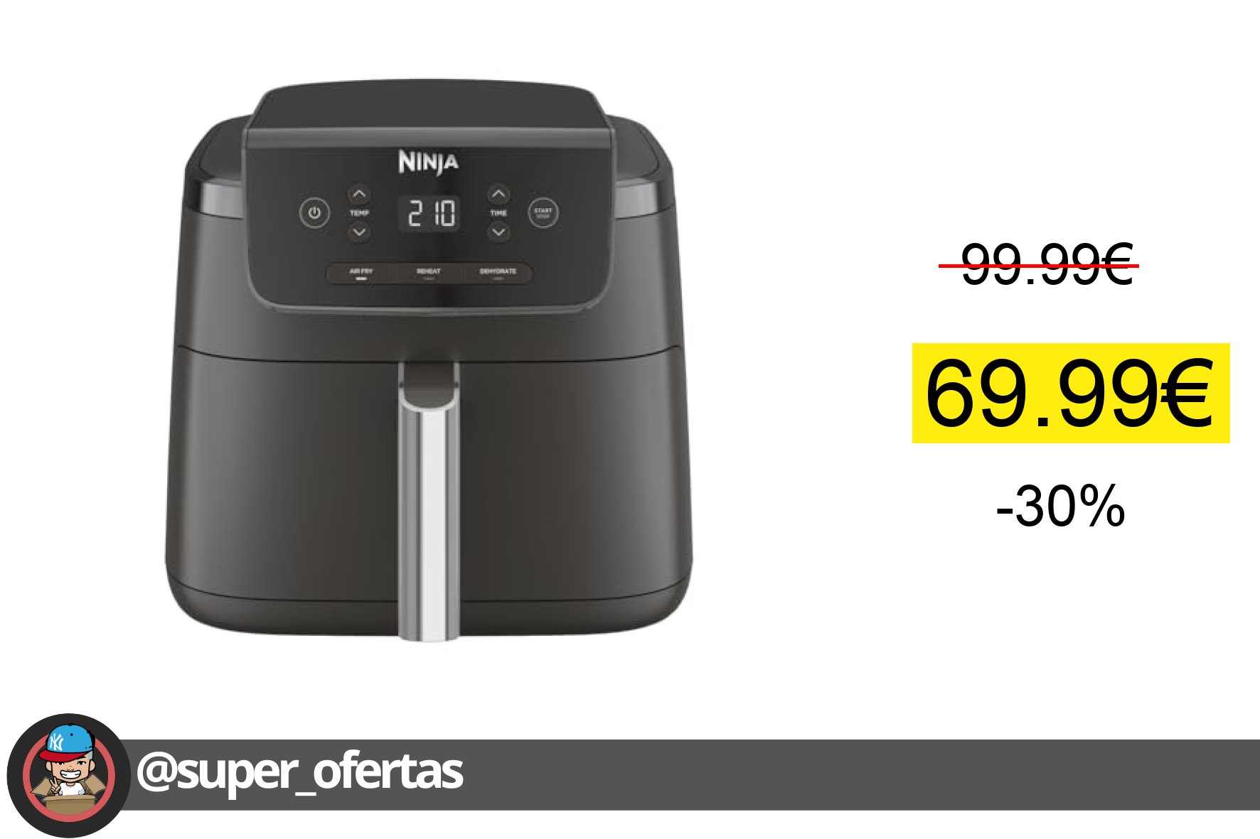 〽 Ninja freidora de aire de 4,7 l, monocajón, 3 en 1, fríe con aire, recalienta, deshidrata
