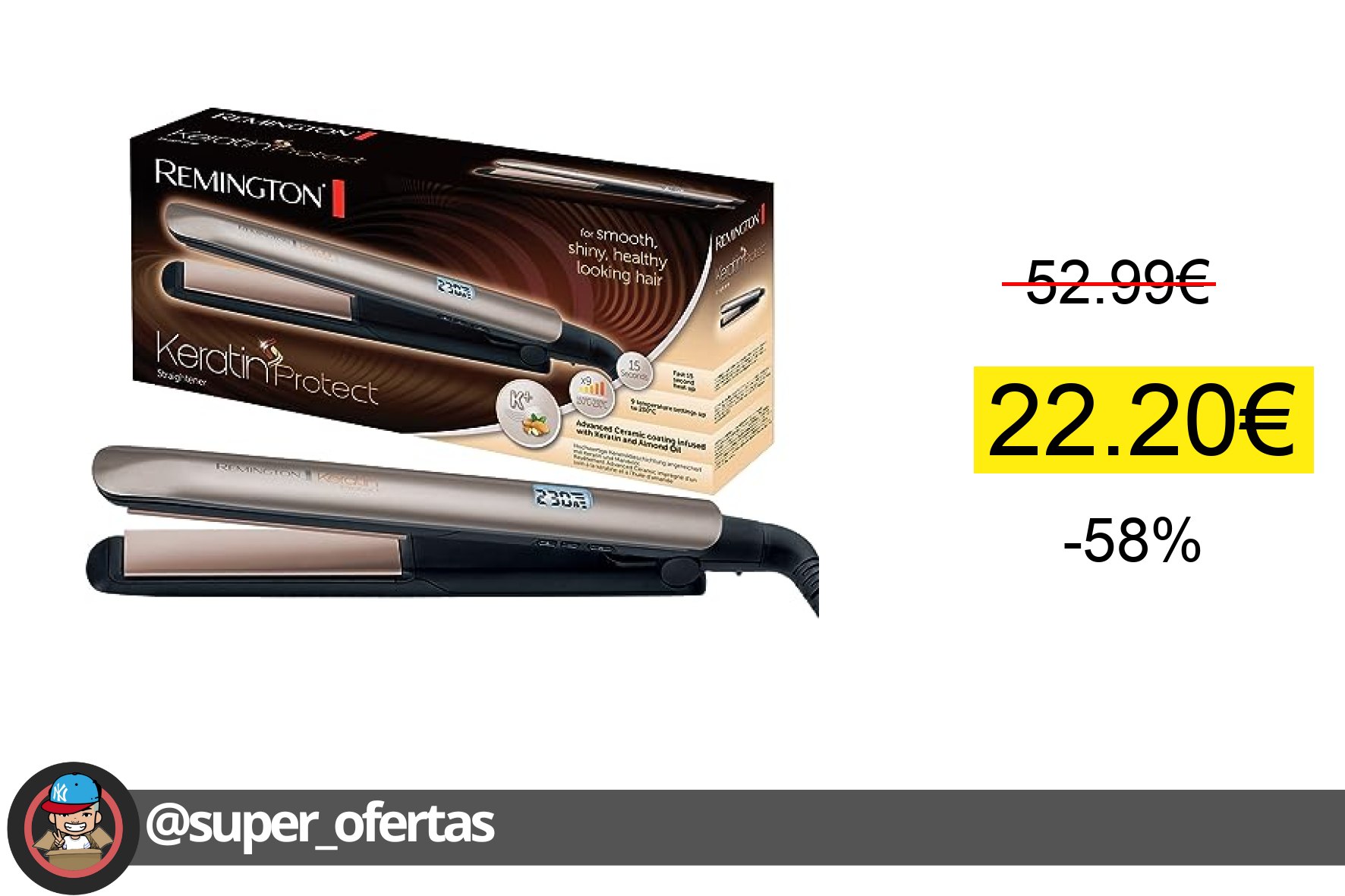 〽 Remington Plancha de Pelo Keratin Protect, Queratina y Aceite Almendras, Placas Flotantes Ext
