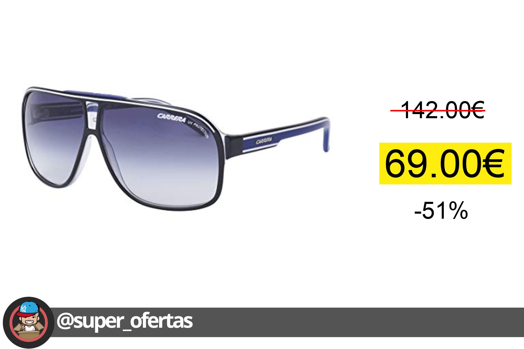 〽 Carrera Gafas De Sol Grand Prix 2 Blackcrystal Blackwhiteblue 64/9/130 Hombres
