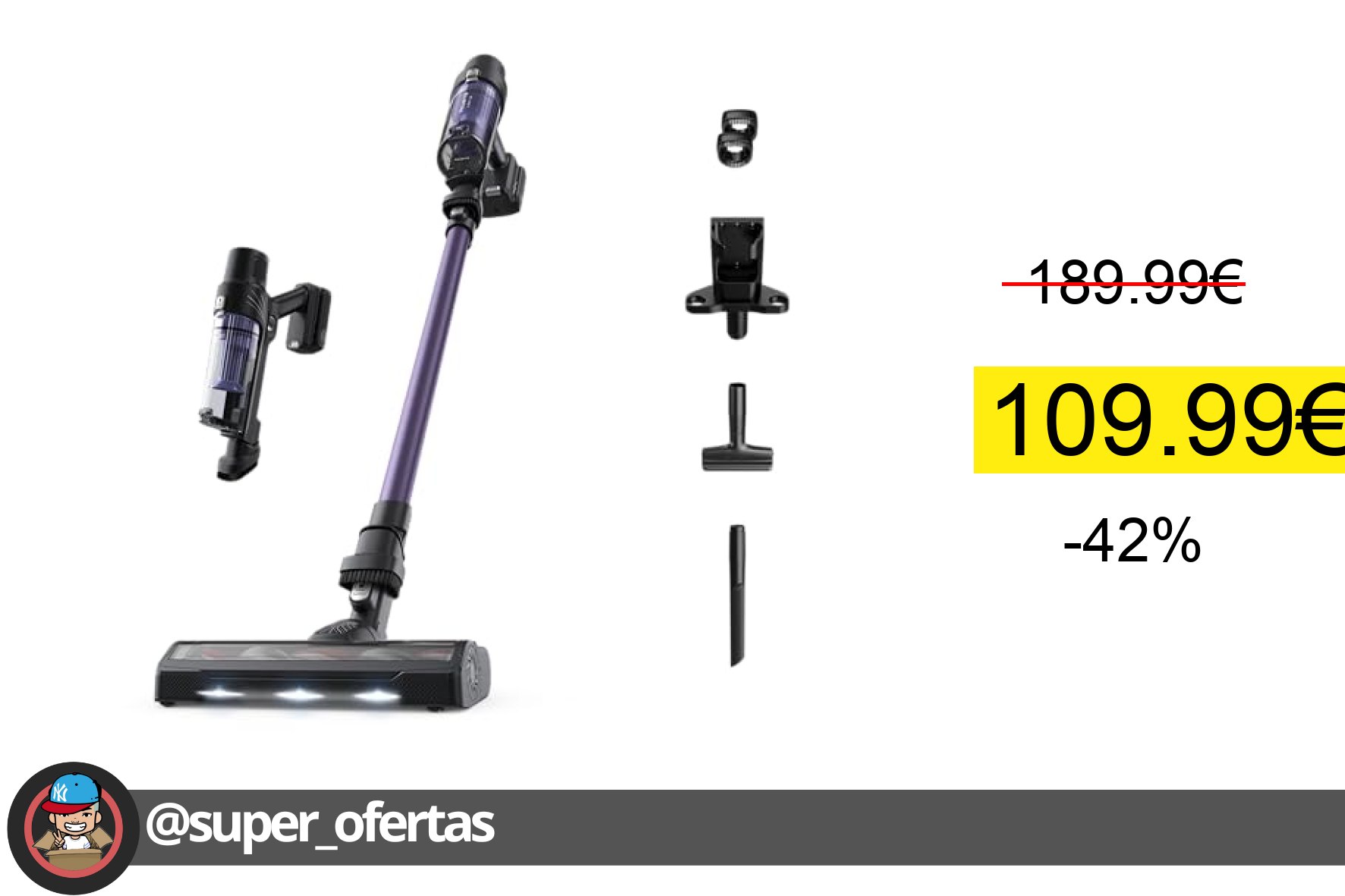〽 Rowenta X-Pert 7.60 Aspiradora sin cables, batería 45 min, motor 140W, filtro HEPA, diseño