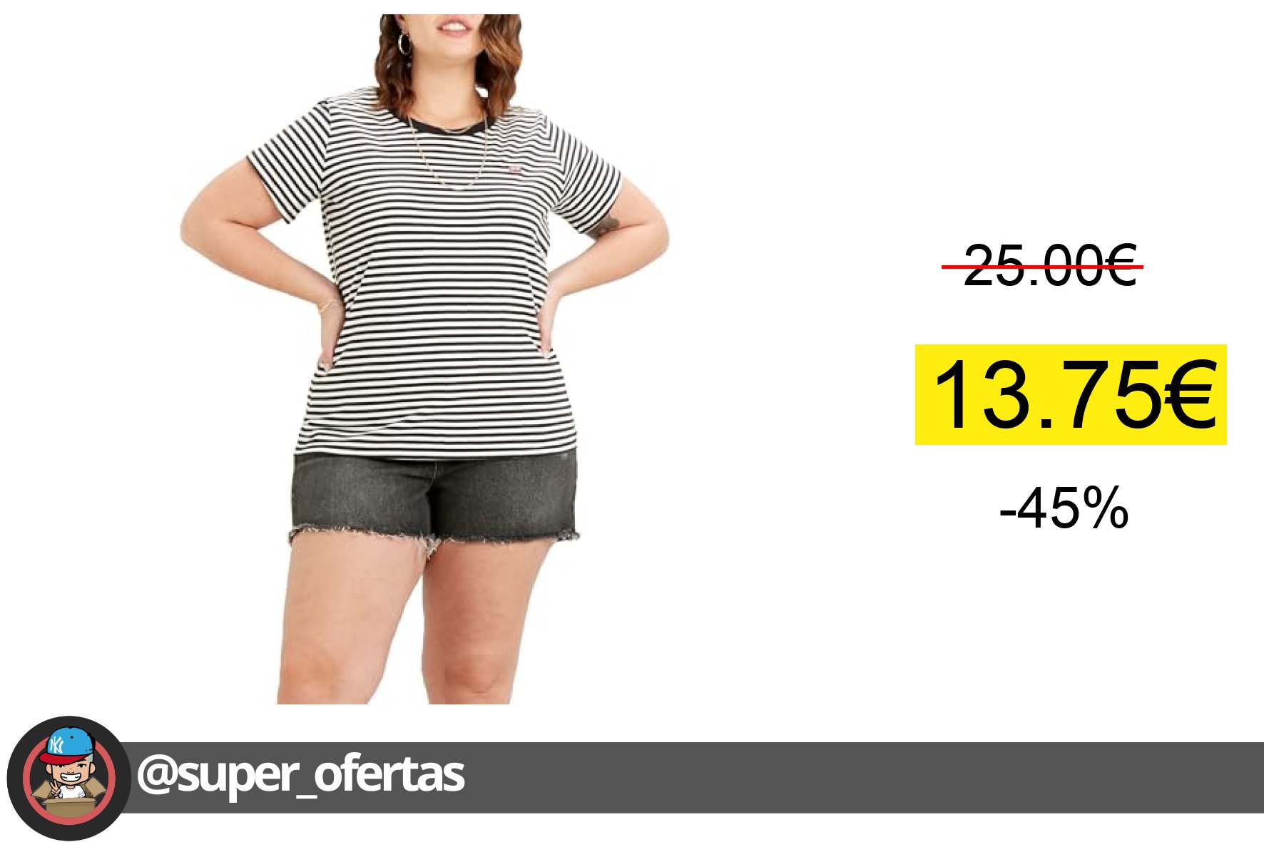 〽 Levi's Plus Size The Perfect Tee, Mujer, Raita Stripe Caviar, 2XL 's Disfru