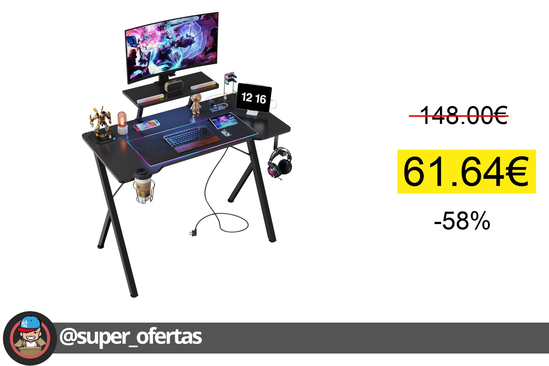 Cuponazo 〽 Rcynview Mesa de Juego con Soporte para Pantalla y Gancho para Bolsa M