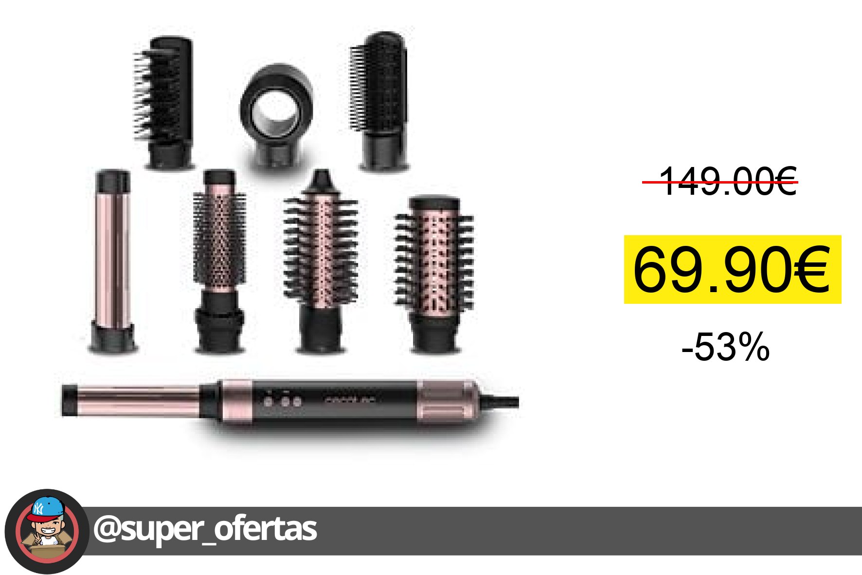 〽 Moldeador - Cecotec Bamba CeramicCare AirGlam Black, Tecnología iónica, 8 en 1, 3 velocidad
