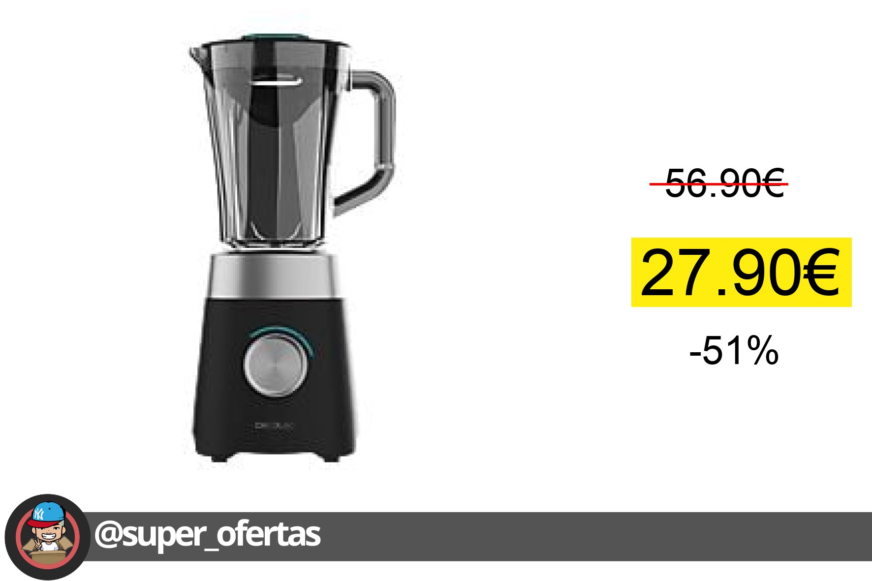 〽 Batidora de vaso - Cecotec Power Black Titanium 1300MAX B, 1300 W, 1.5 l, Pica Hielo, 2 Veloc