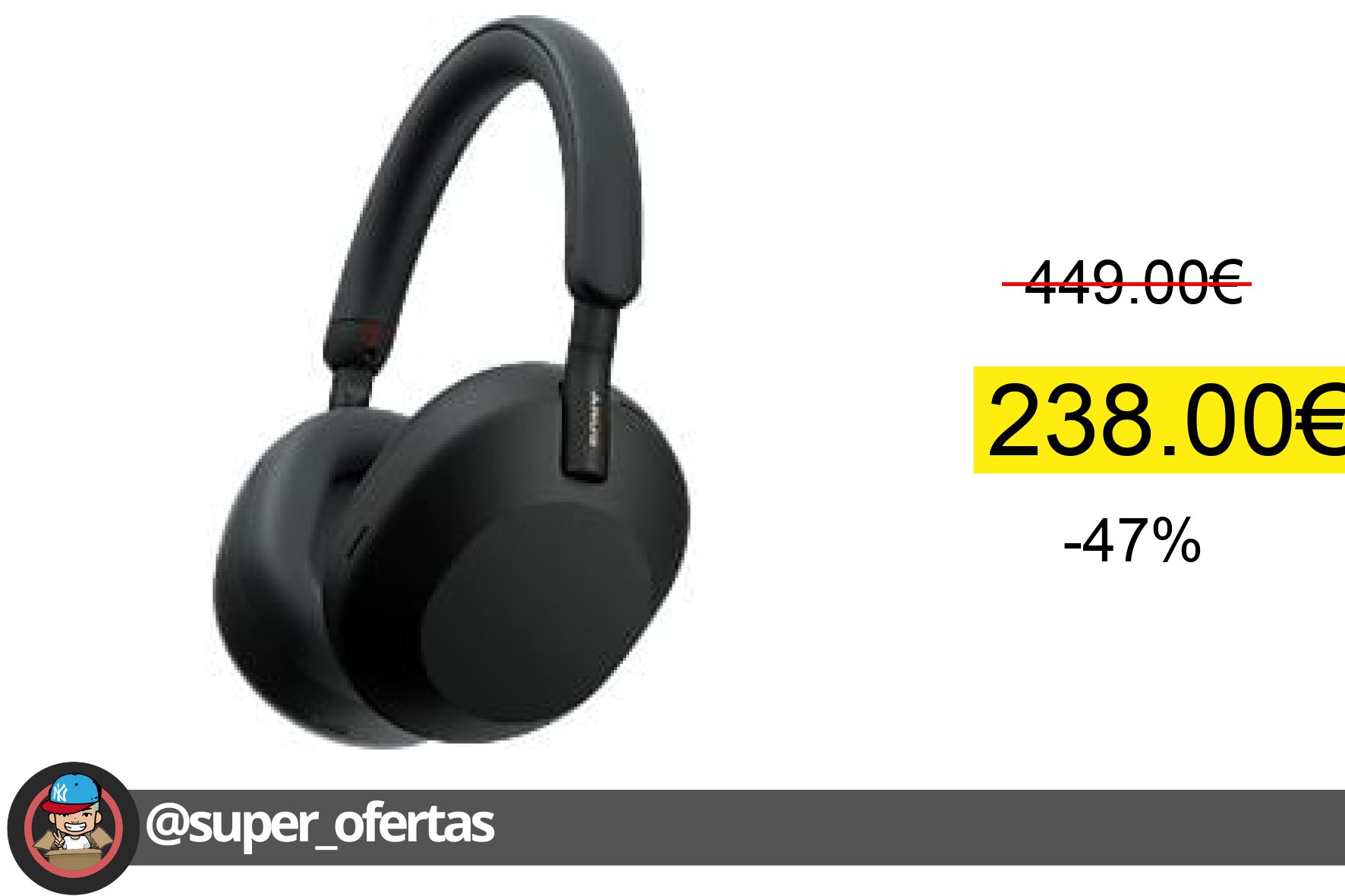 〽 Auriculares inalámbricos - Sony WH-1000XM5B, Estuche rígido, Cancelación ruido, 30h, Hi-Re