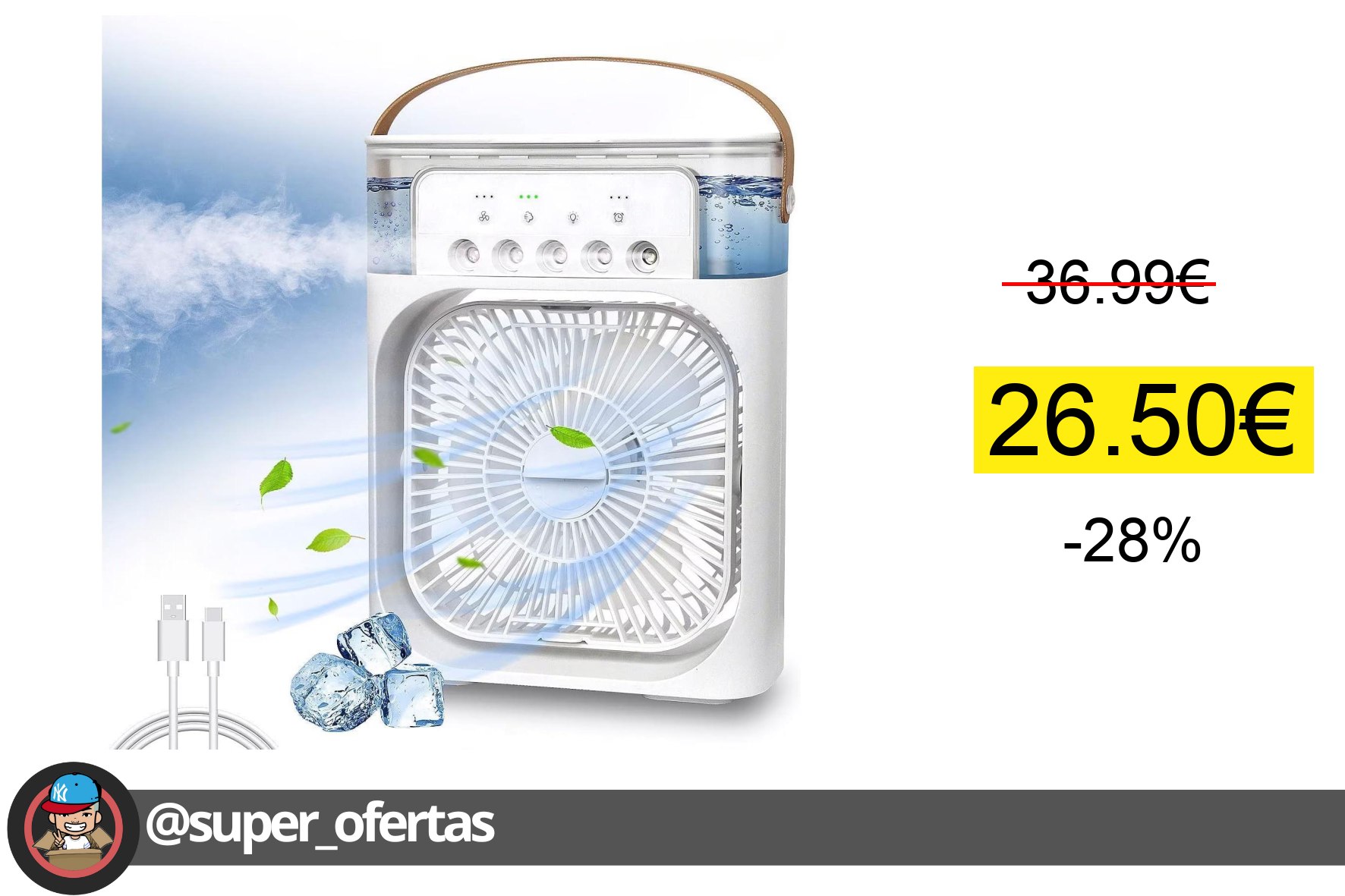 〽 Ventilador de aire acondicionado portátil, 3 en 1 actualizado con tanque de agua， enfriado