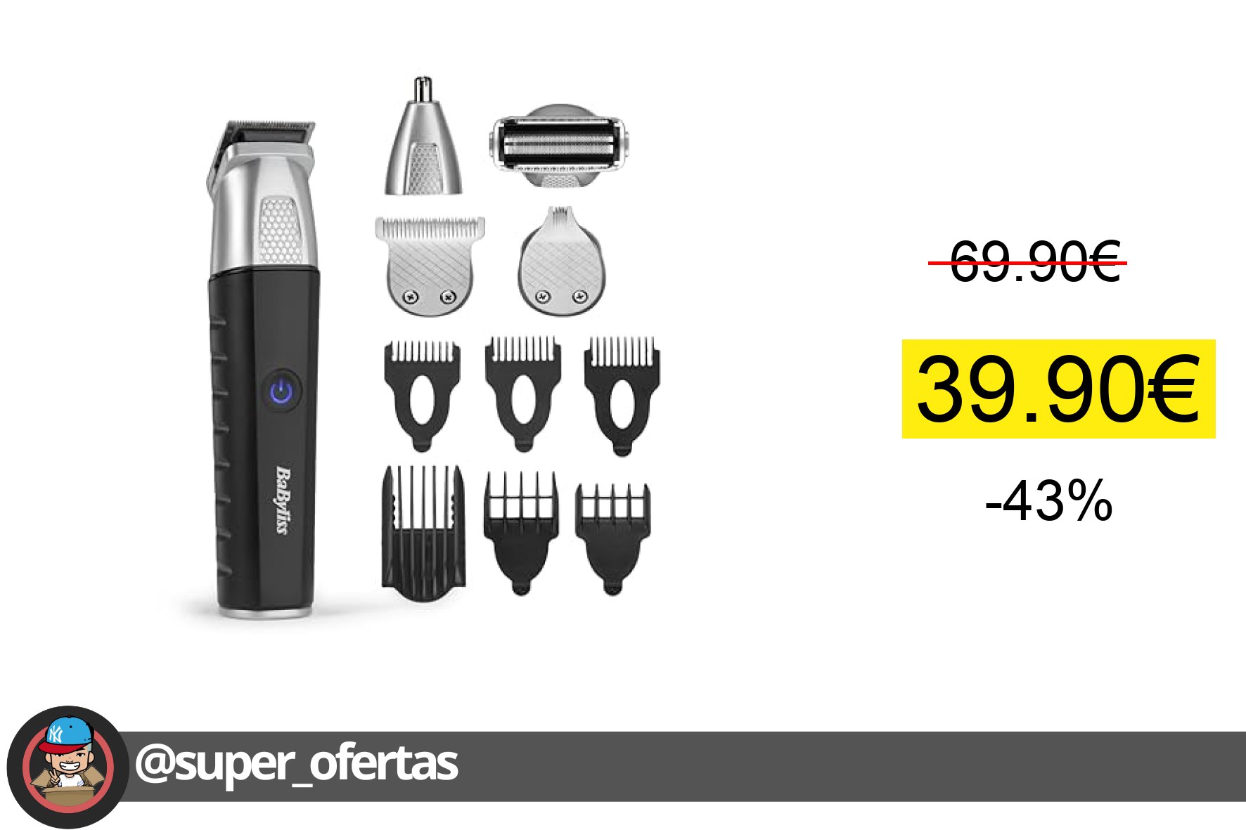 〽 BaByliss Recortadora Multifunción Lithium Power 11 en 1 - Kit de Cuidado Masculino Inalámbr